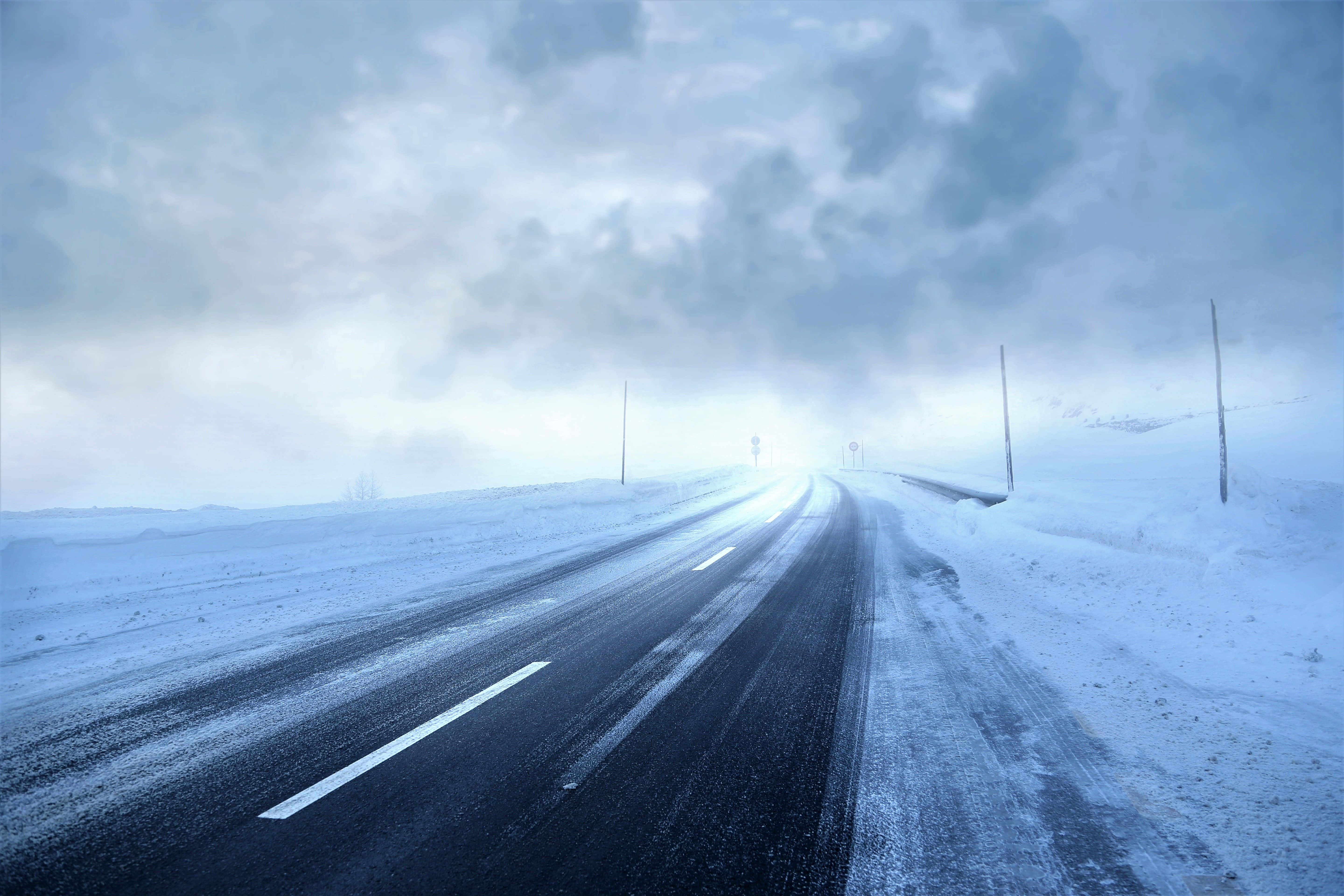 Snowstorm, 5760 x 3840, snow-covered road, 5K Desktop Wallpaper