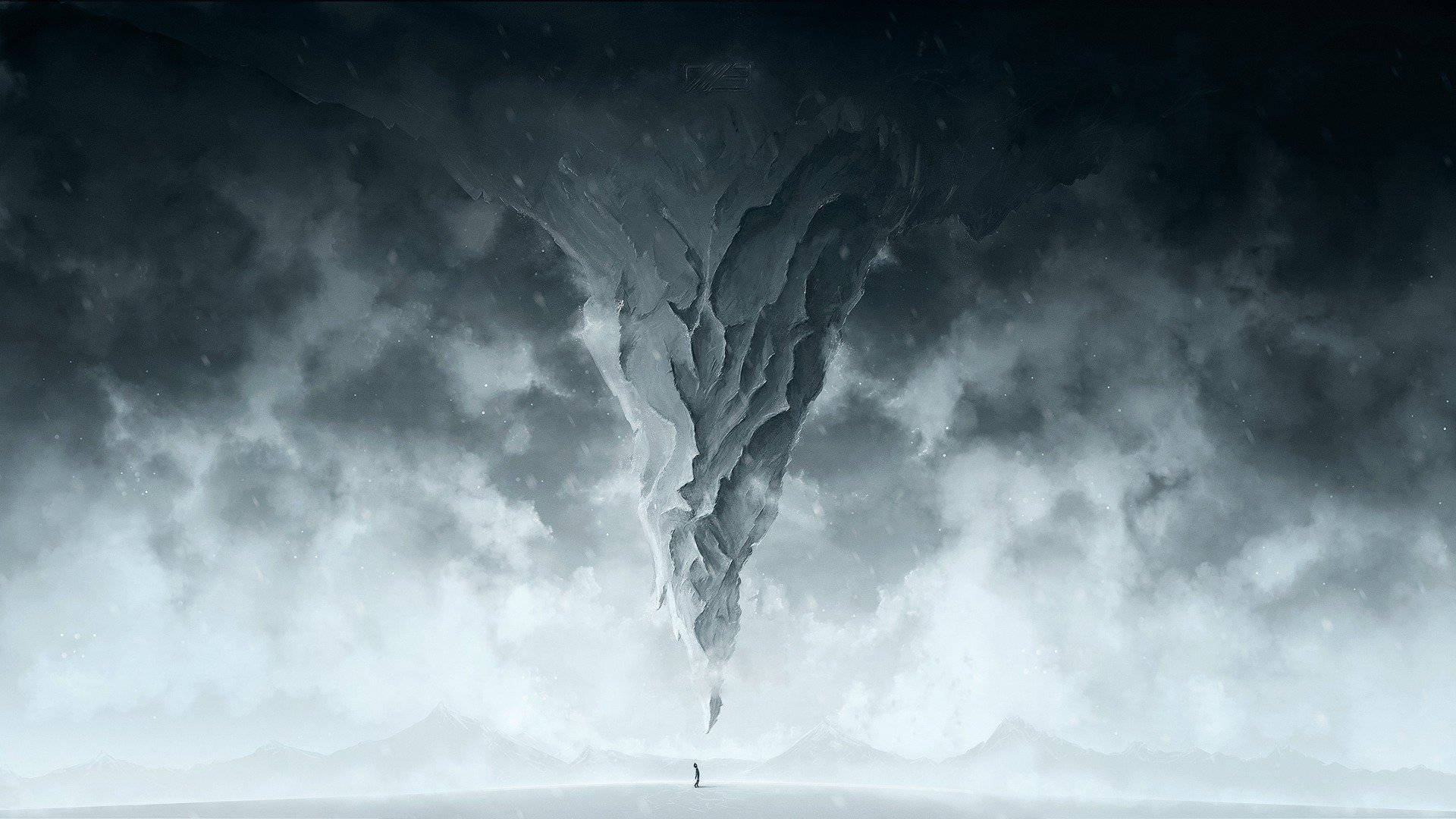 hurricane, snow-covered landscape, stormy sky, Full HD Desktop Wallpaper