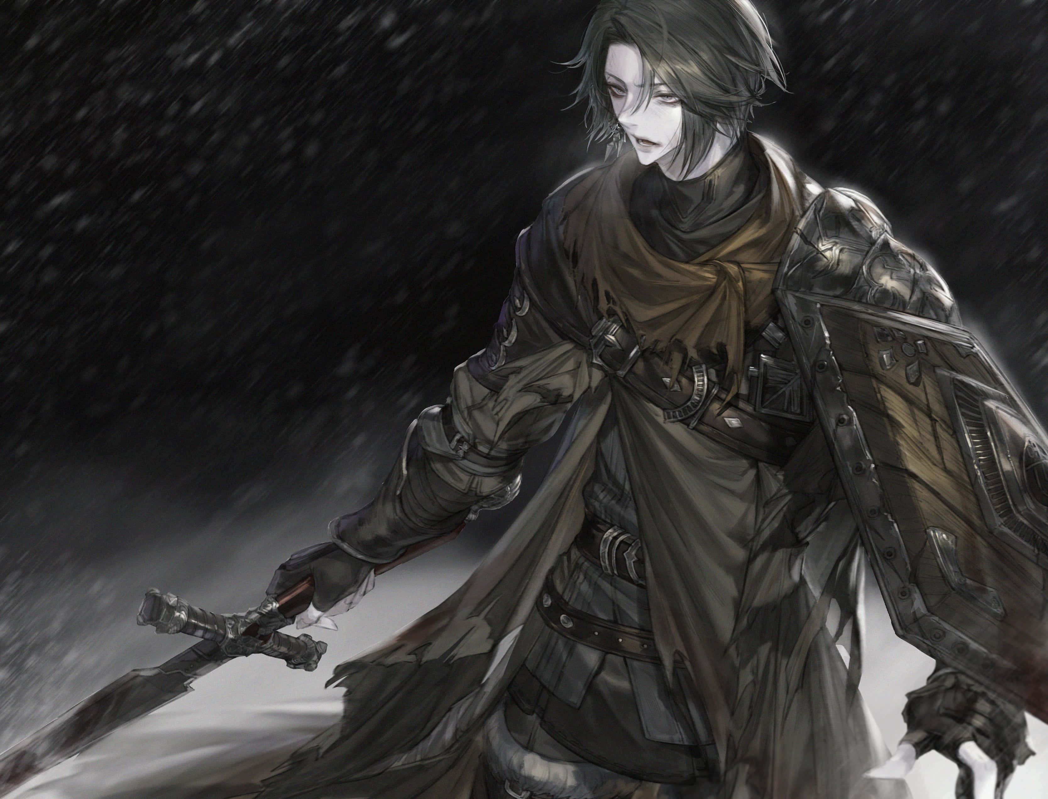 Dark Fantasy Paladin, snowstorm, blizzard, 2K Desktop Wallpaper