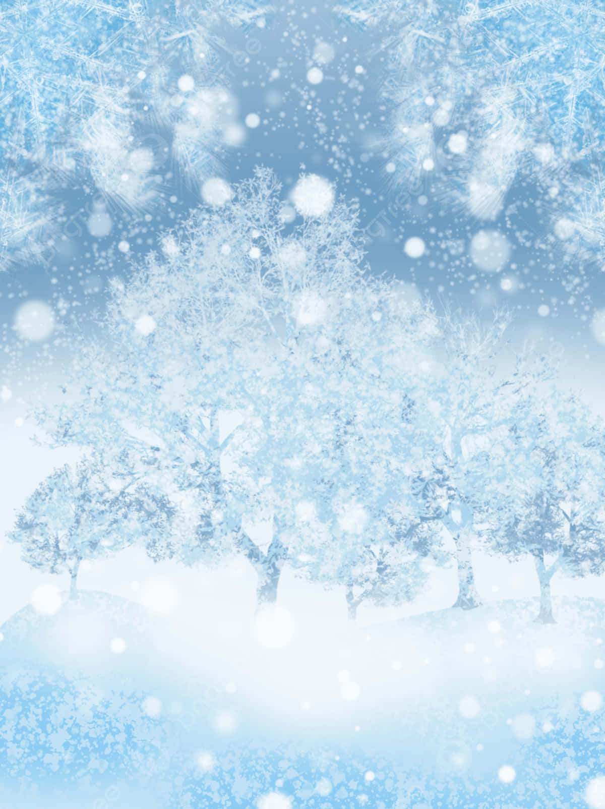 enchanted winter forest scene, frosty blue sky, silhouetted trees, HD Phone Wallpaper