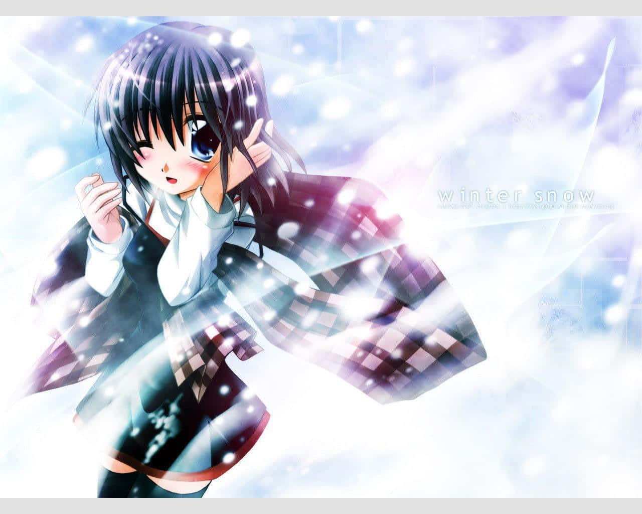 animated winter snow scene, anime girl, dark hair, HD Desktop Wallpaper