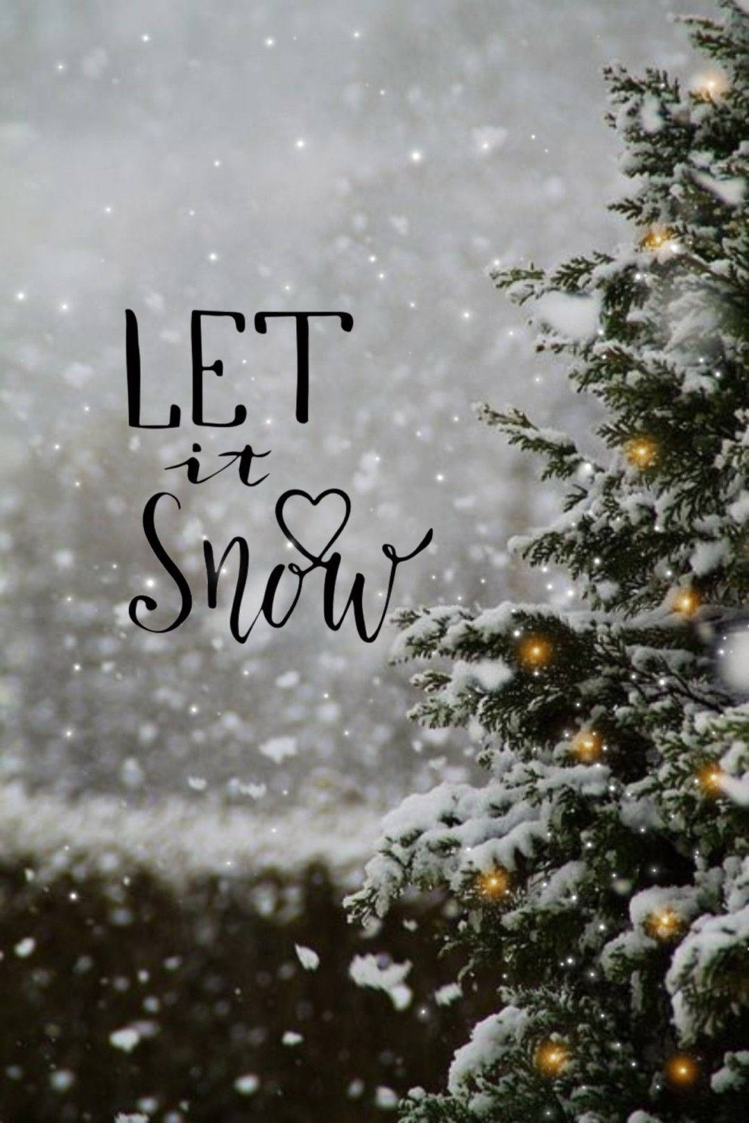 snowy Christmas, snow-dusted evergreen tree, warm glowing lights, HD Phone Wallpaper