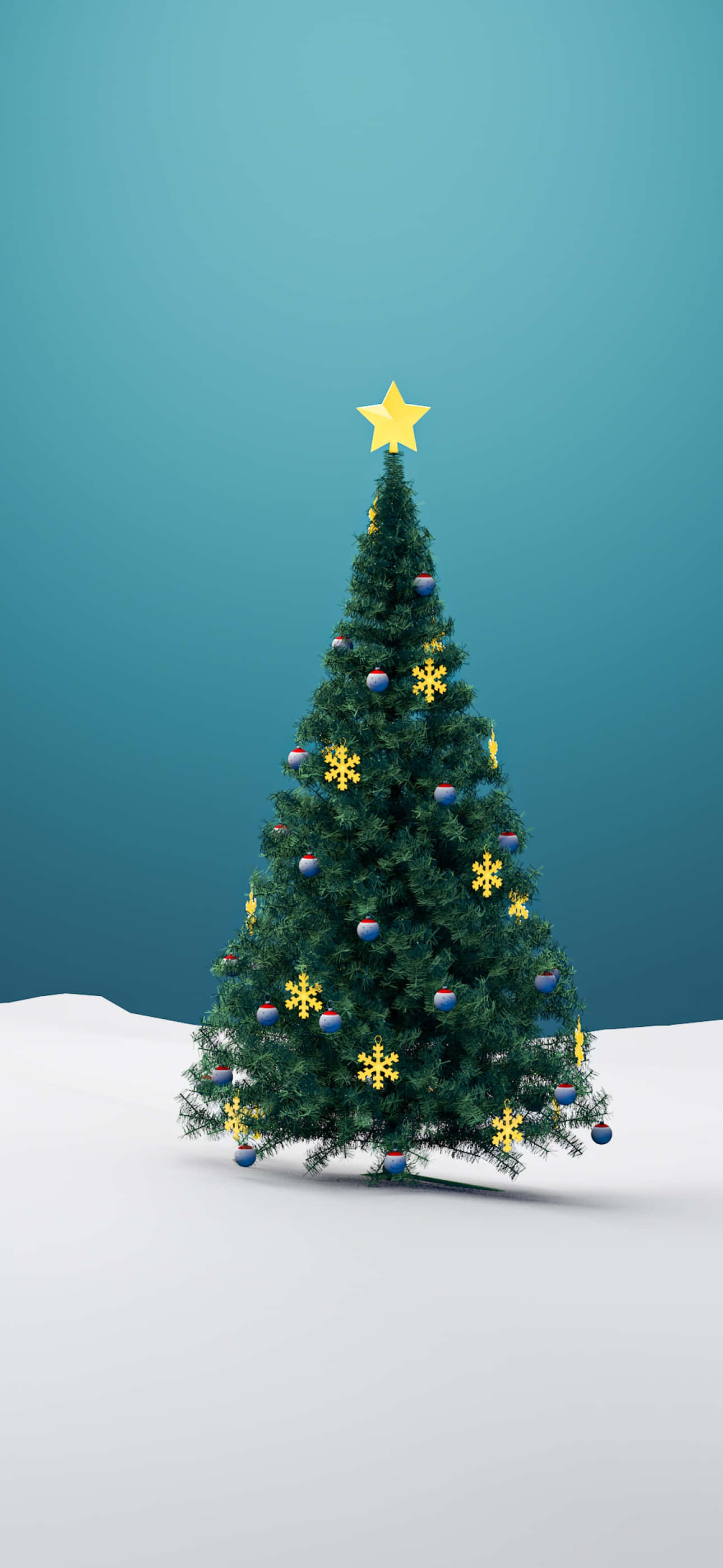 Cute Christmas Tree, yellow snowflakes, blue ornaments, 2K Phone Wallpaper