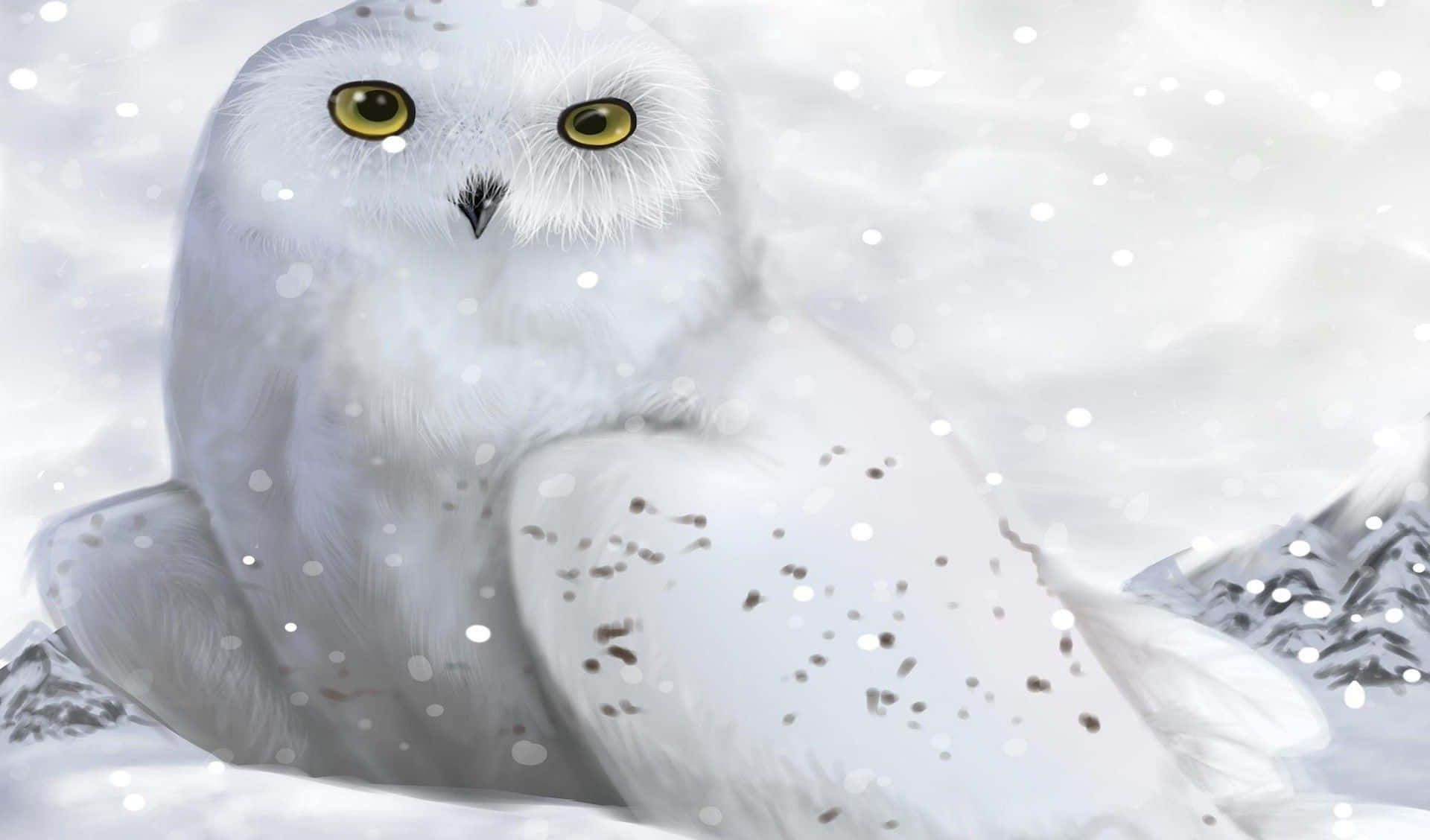 Snowy Owl, winter branch, snowy landscape, Full HD Desktop Wallpaper