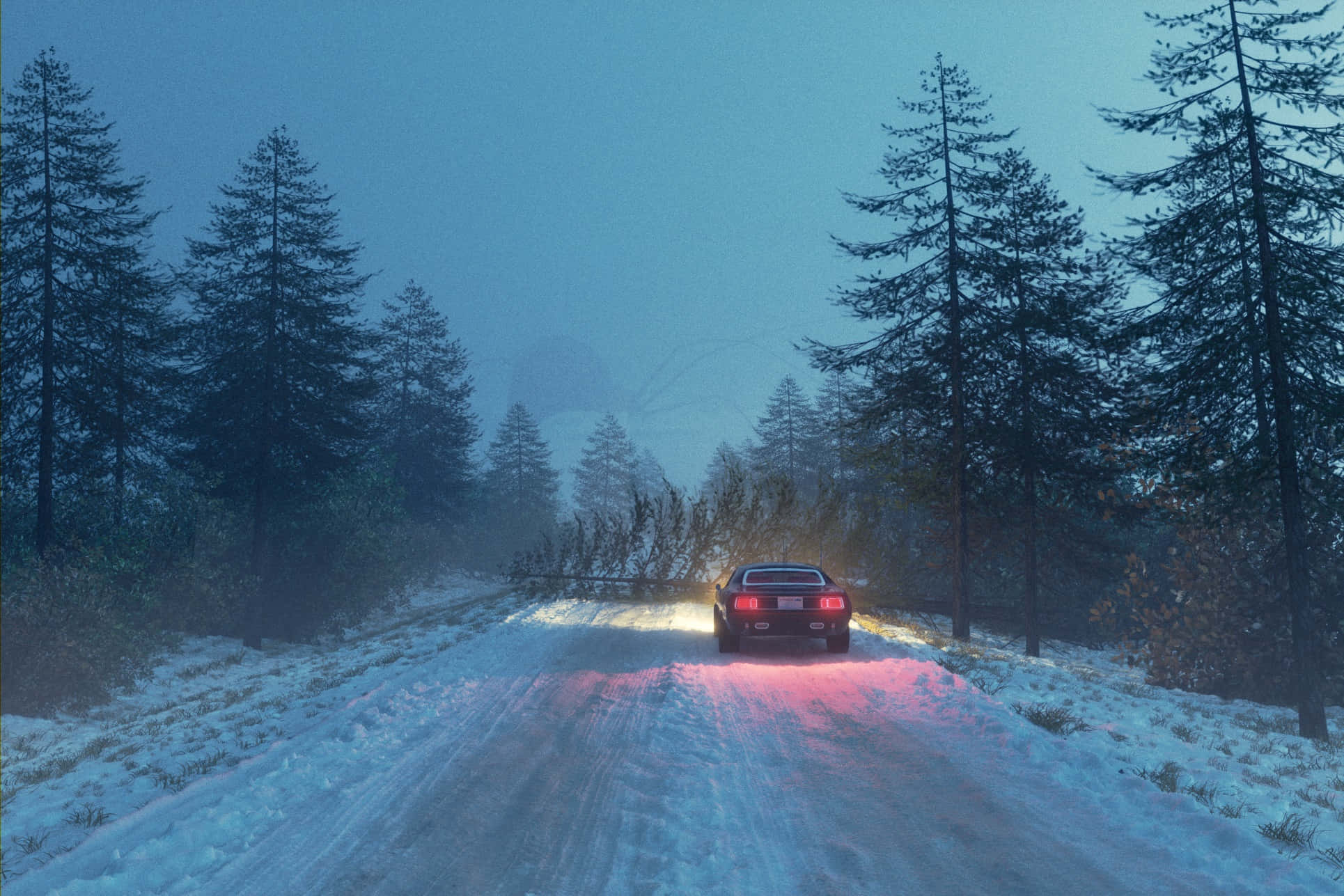 Snowy Road, 1930 x 1287, red car, Full HD Desktop Wallpaper