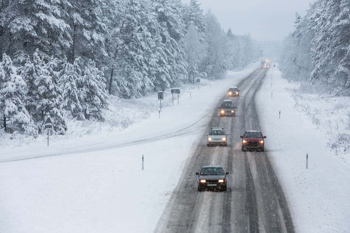 Snowy Road, forest road, heavy snow, SD Desktop Wallpaper