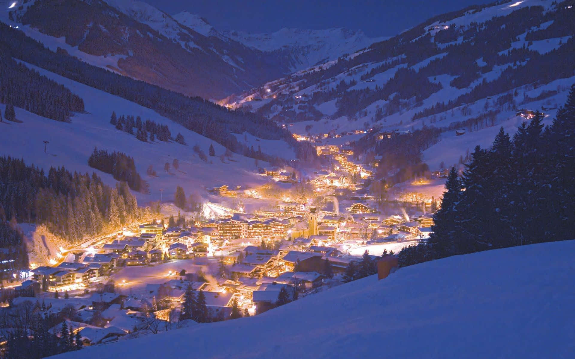 Snowy Village, mountain village, valley, Full HD Desktop Wallpaper
