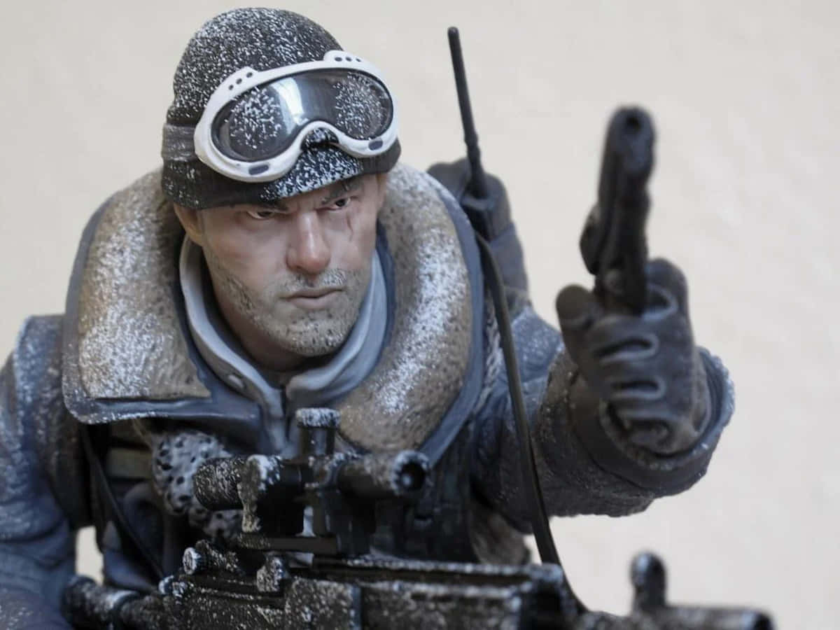 Soap Mactavish, snow-covered soldier figurine, winter gear, SD Desktop Wallpaper