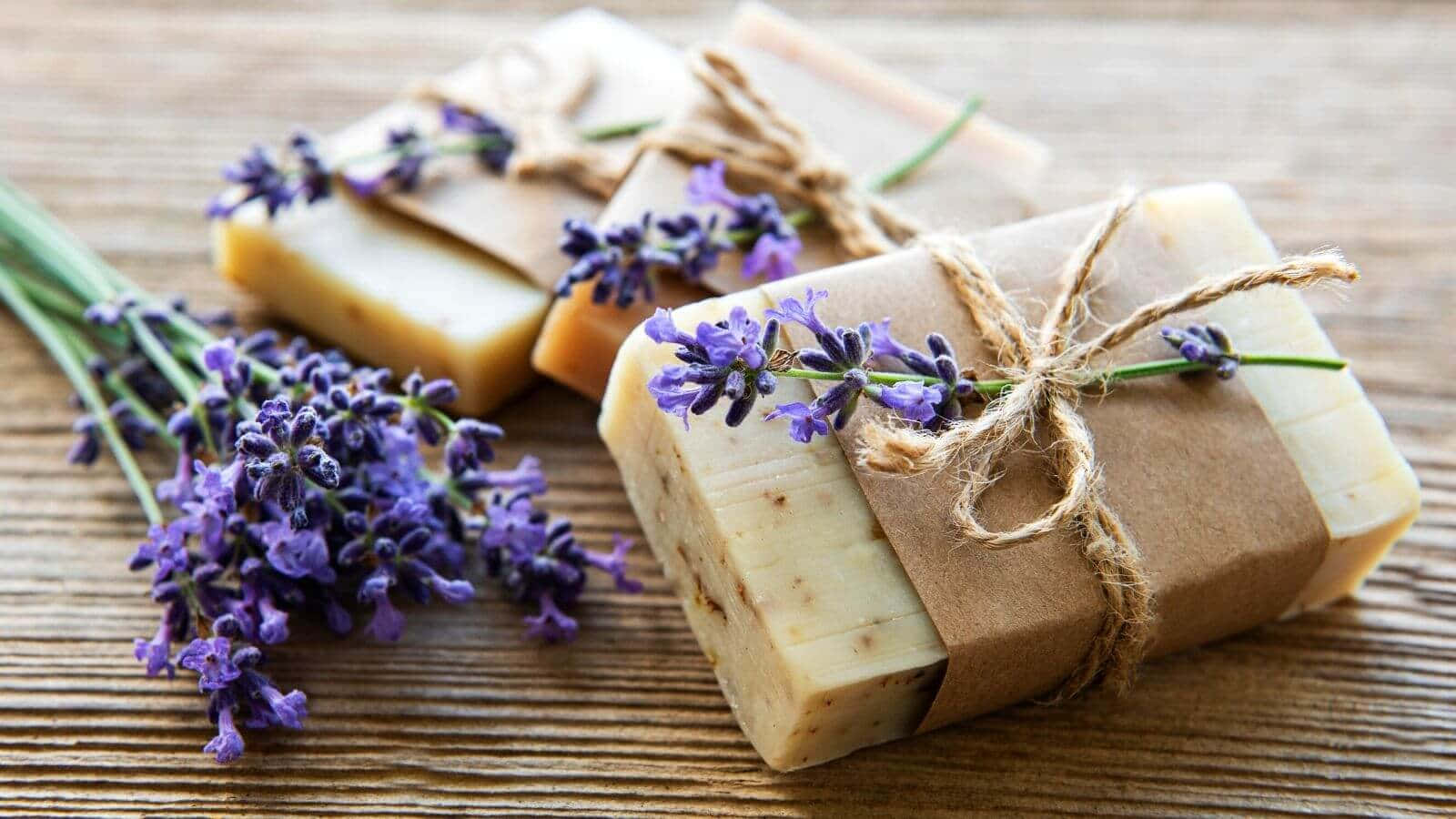 three lavender soap, brown paper, twine, HD Desktop Wallpaper