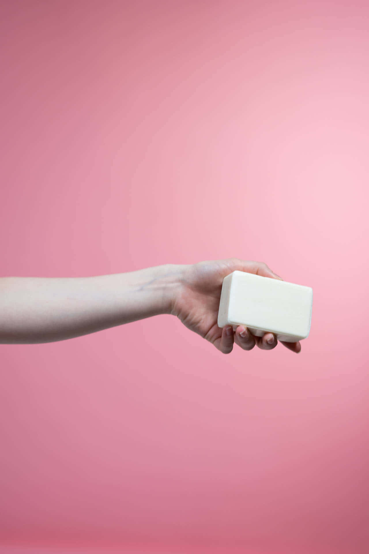 hand, white bar soap, soft gradient pink background, Full HD Phone Wallpaper