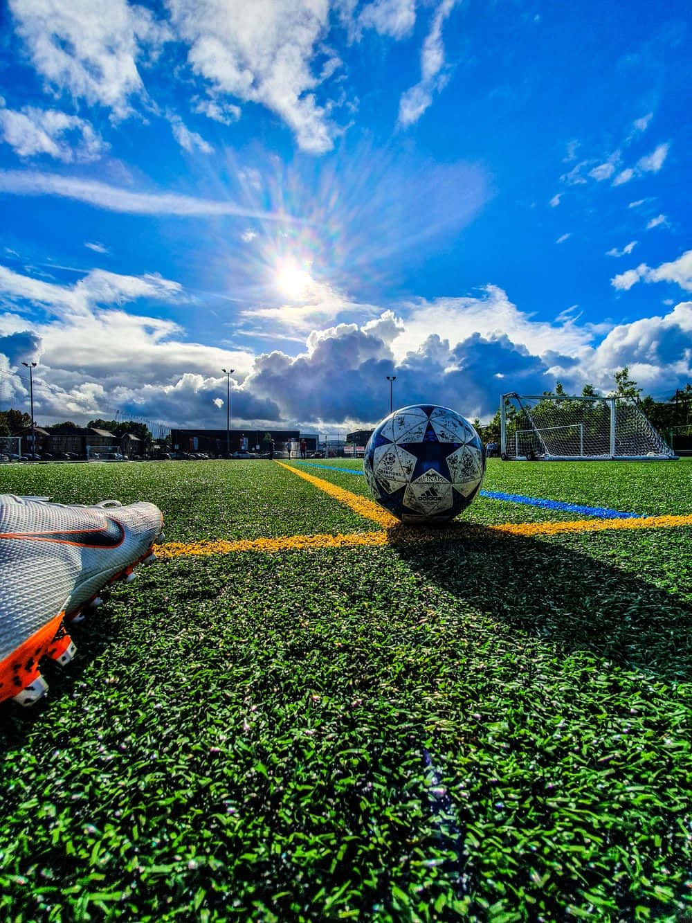 soccer ball, cleat, vibrant green turf, HD Phone Wallpaper