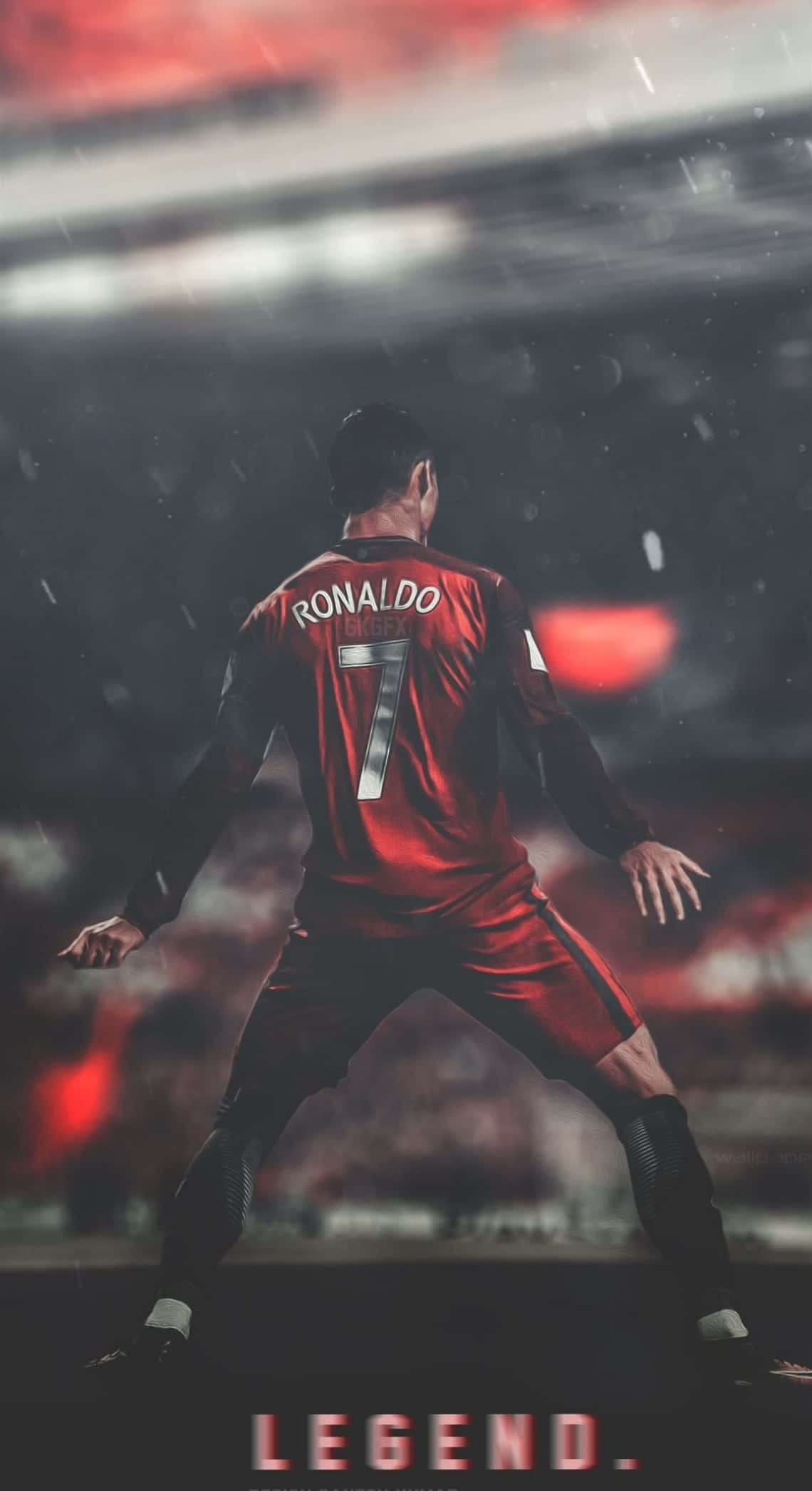 footballer, red number 7 jersey, rainy stadium, Full HD Phone Wallpaper