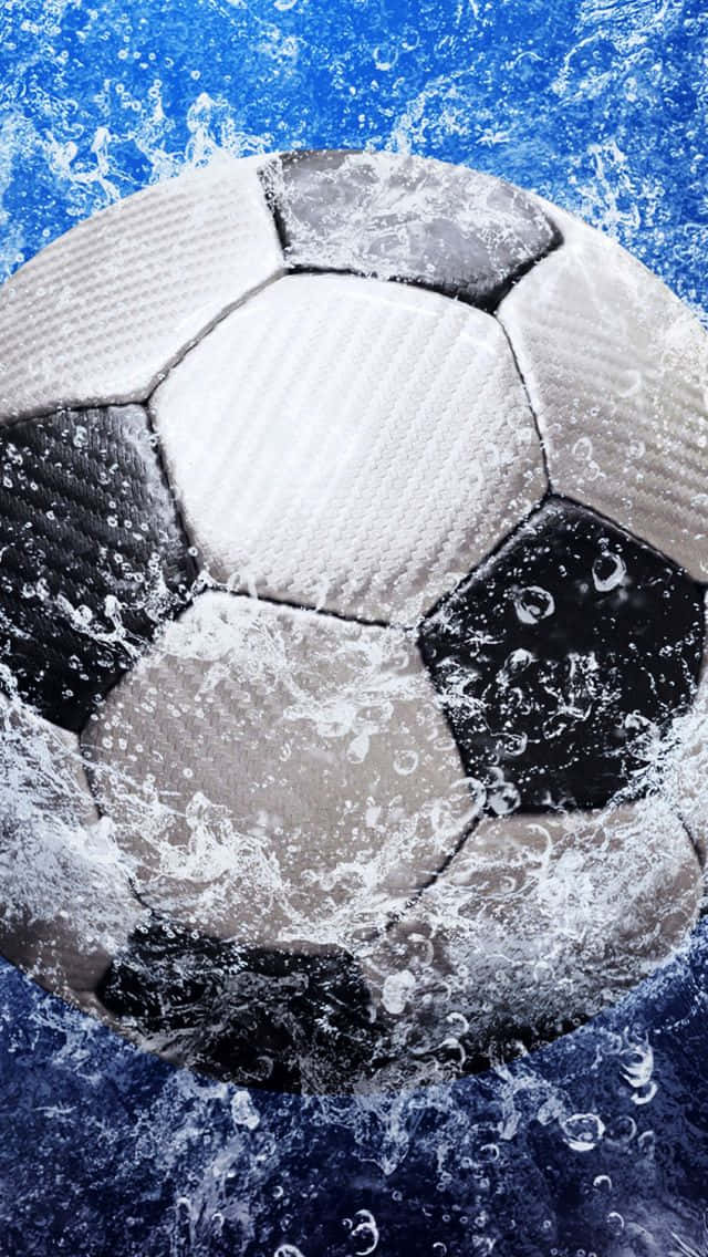 black and white soccer ball, vibrant blue water, dynamic droplets, SD Phone Wallpaper