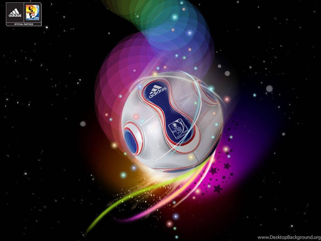 colorful cool soccer, glowing soccer ball, cosmic swirl of rainbow colors, SD Desktop Wallpaper