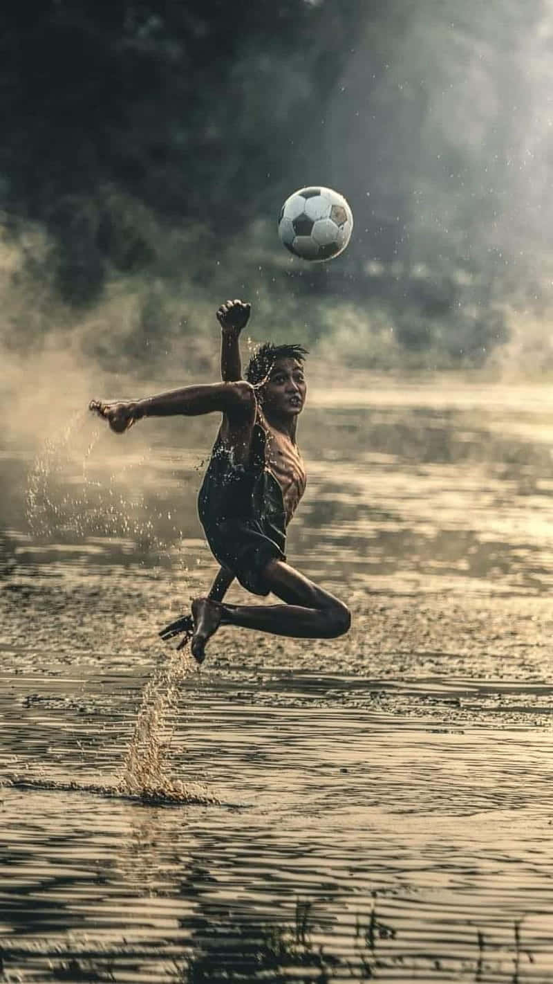 boy, soccer ball, water, HD Phone Wallpaper