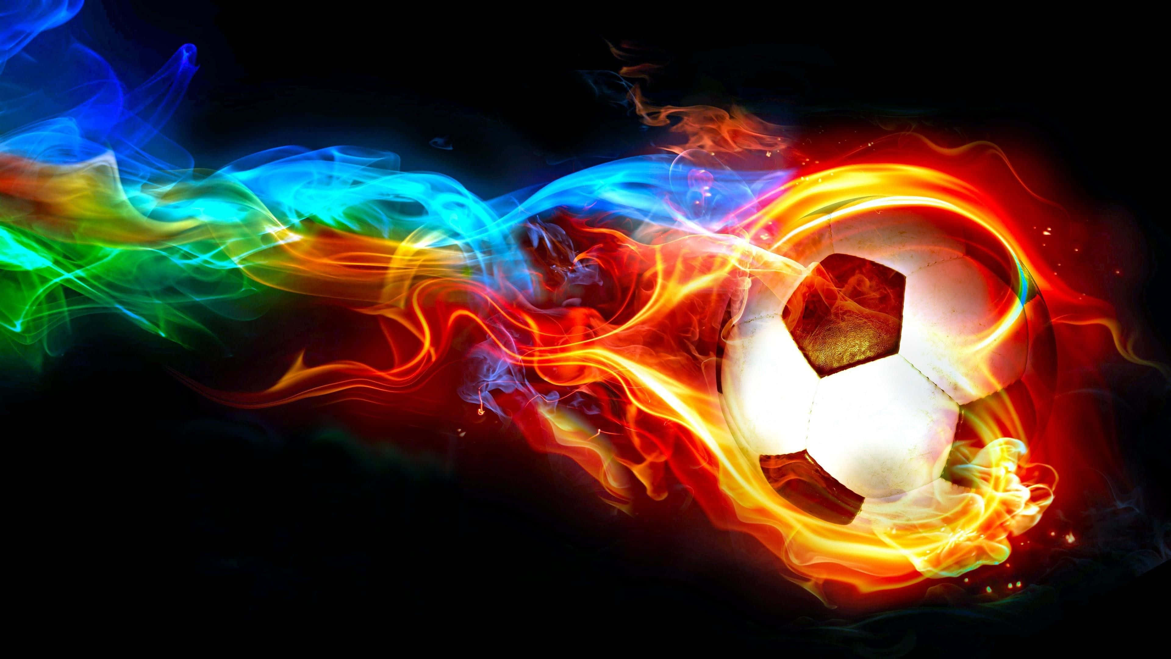 soccer ball, grass, vibrant fiery smoke, 4K Desktop Wallpaper