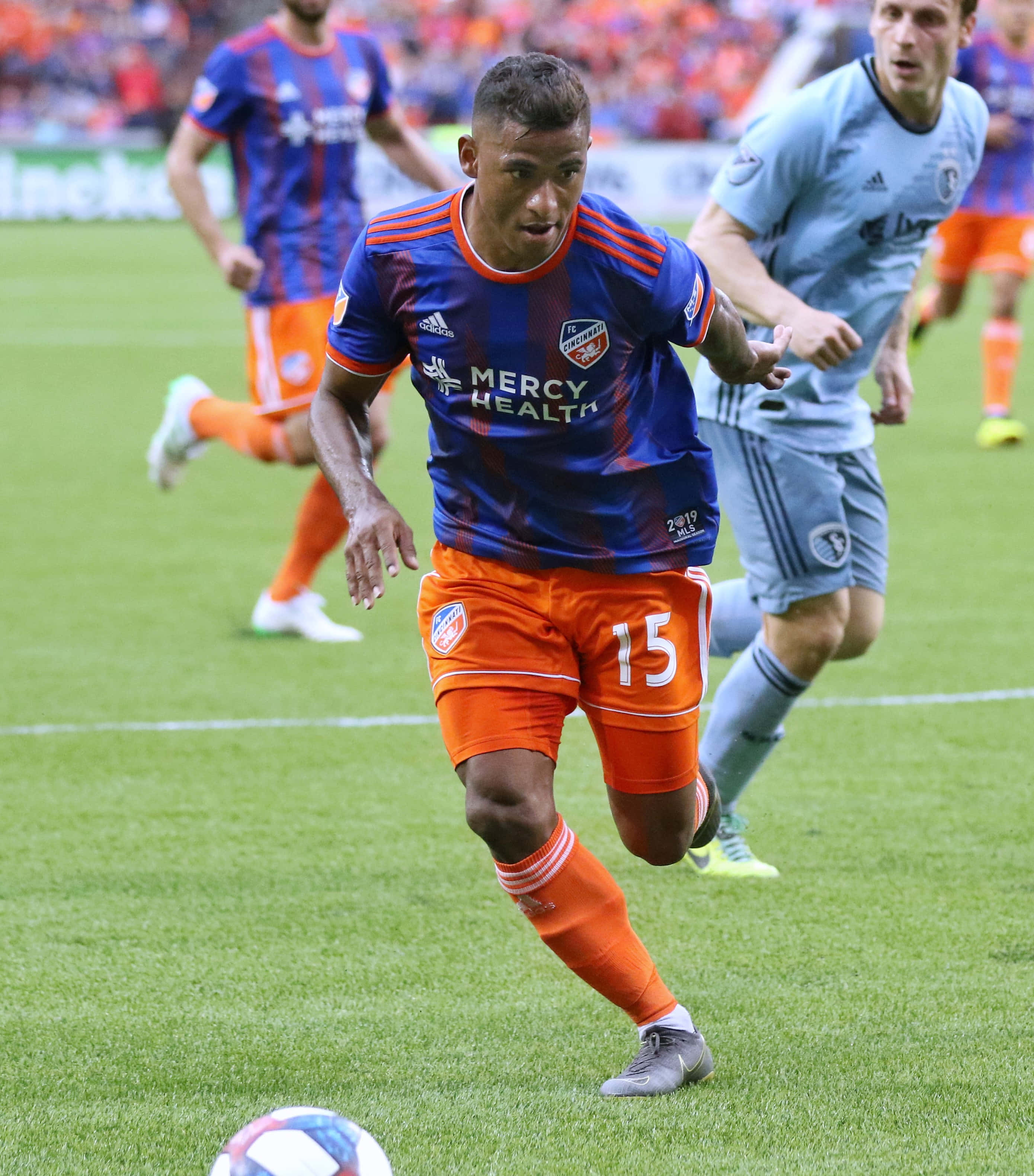 soccer player, blue and orange uniform, number 15, 2K Phone Wallpaper