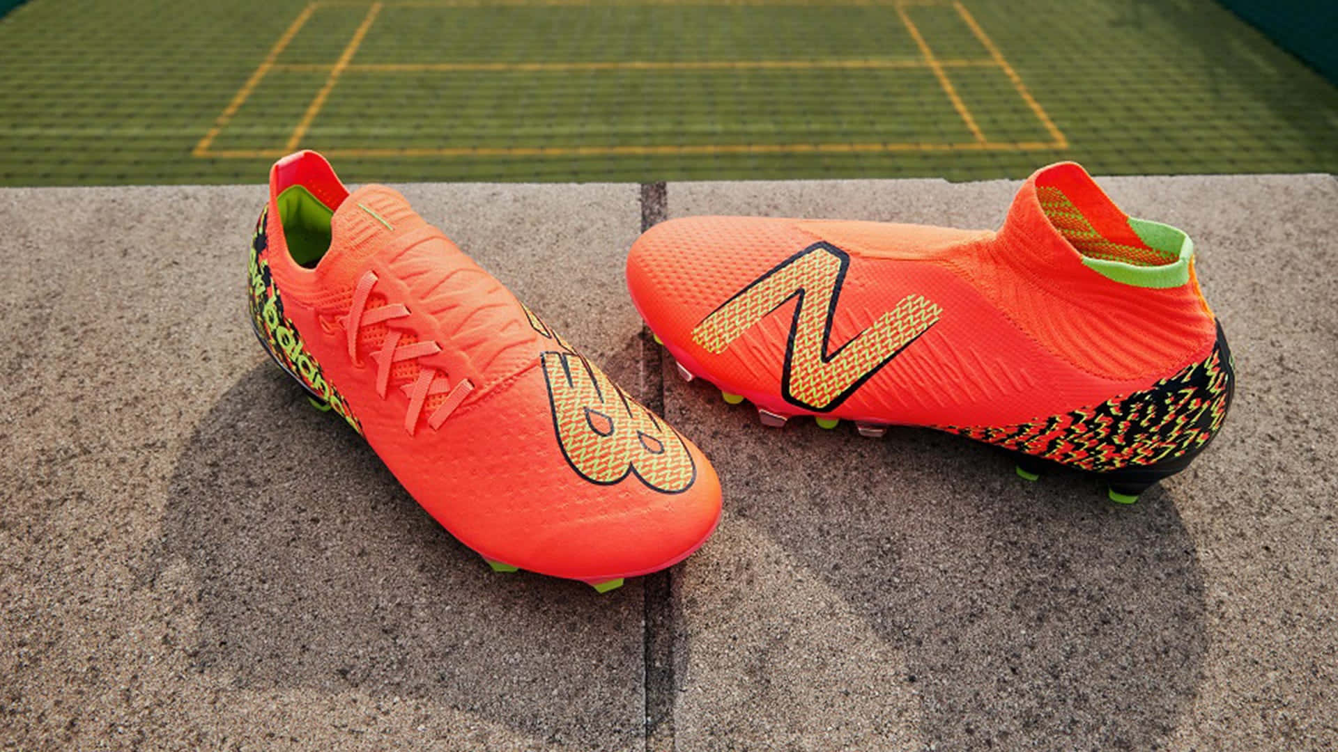 bright orange soccer cleats, neon accents, concrete, Full HD Desktop Wallpaper