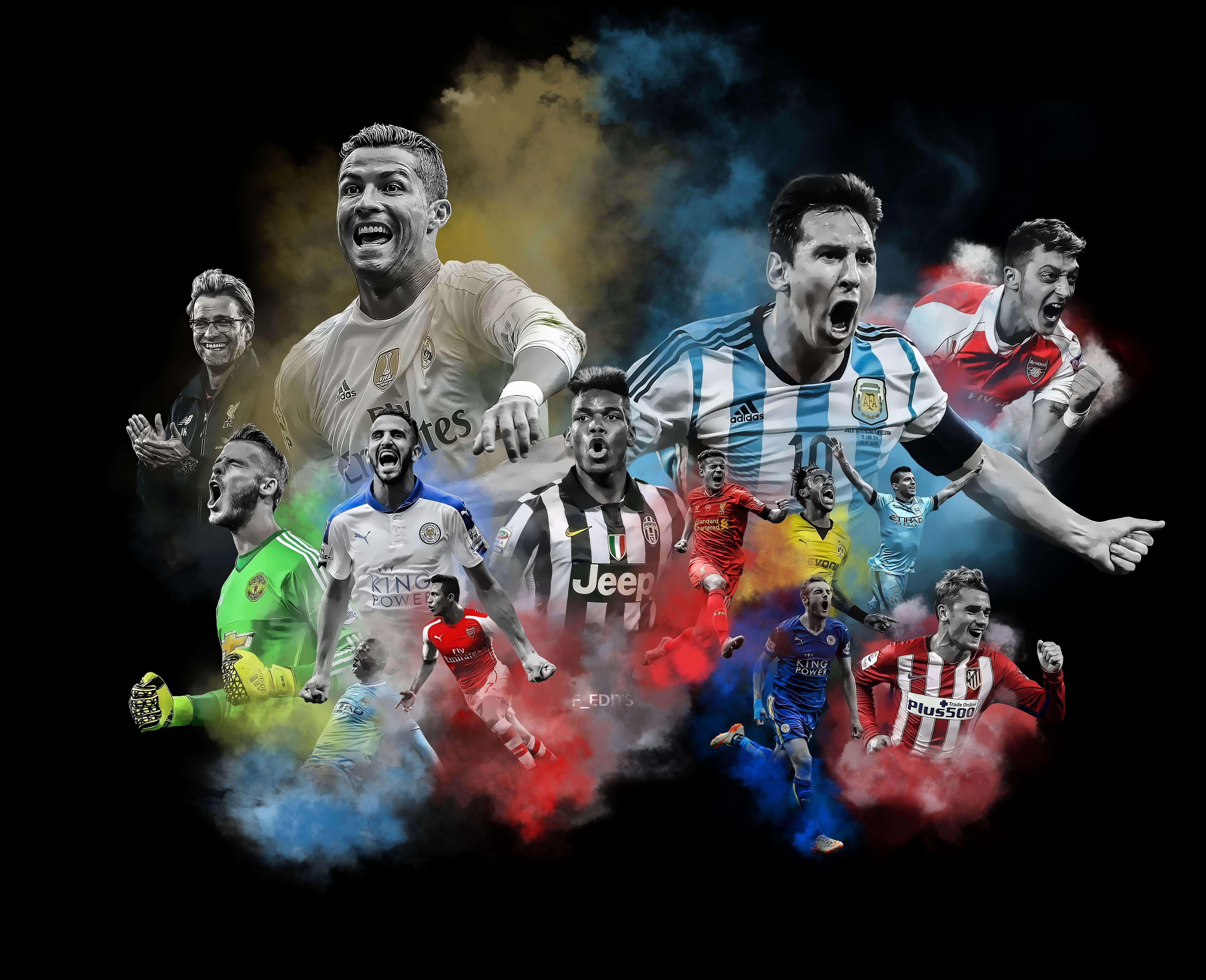 soccer players, smoke, black background, 4K Desktop Wallpaper