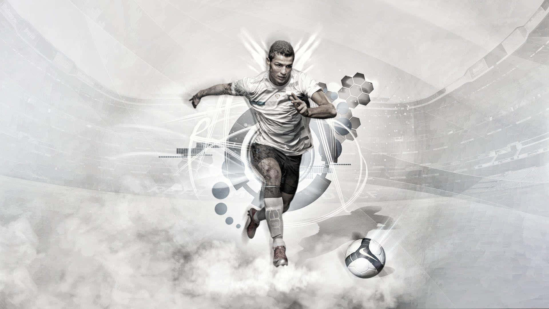 soccer player, mid-air kicks, ball, Full HD Desktop Wallpaper