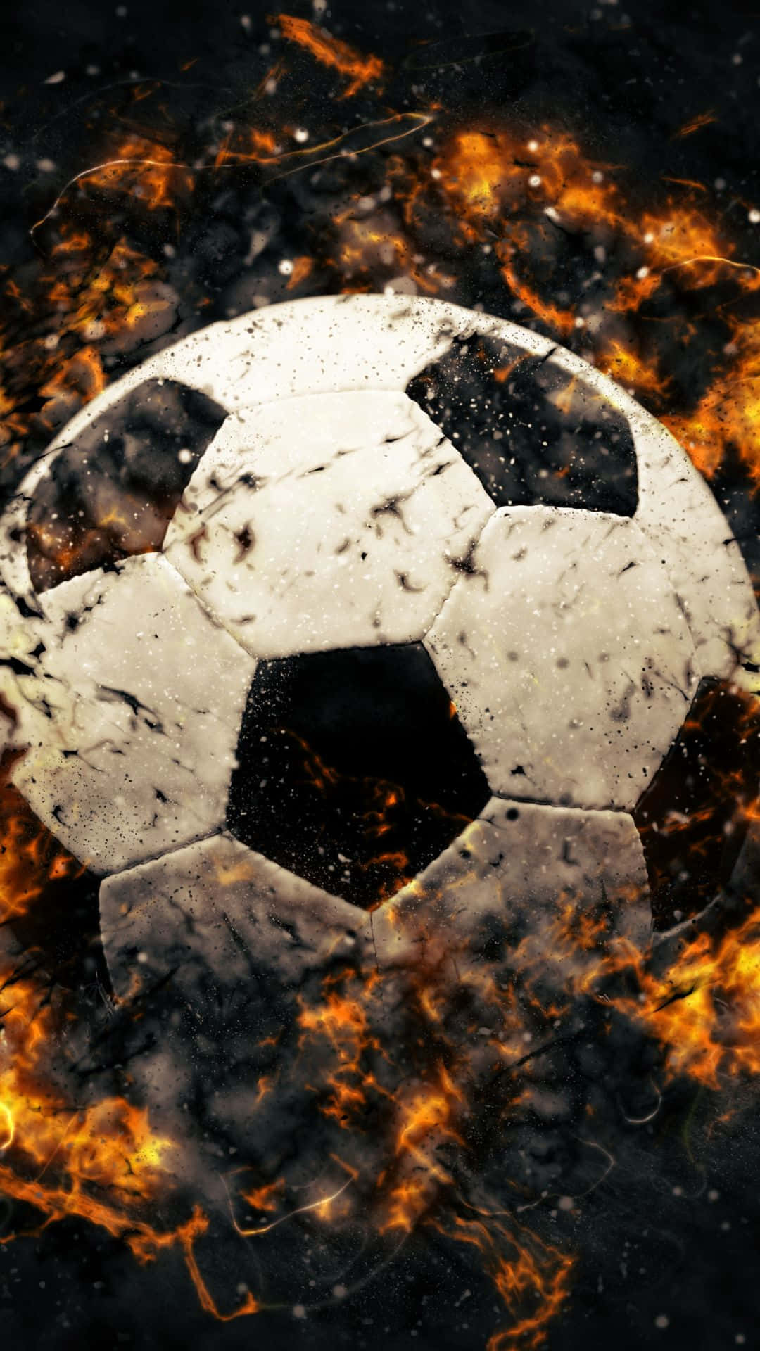 Soccer iPhone, flaming ball, vibrant orange flames, Full HD Phone Wallpaper
