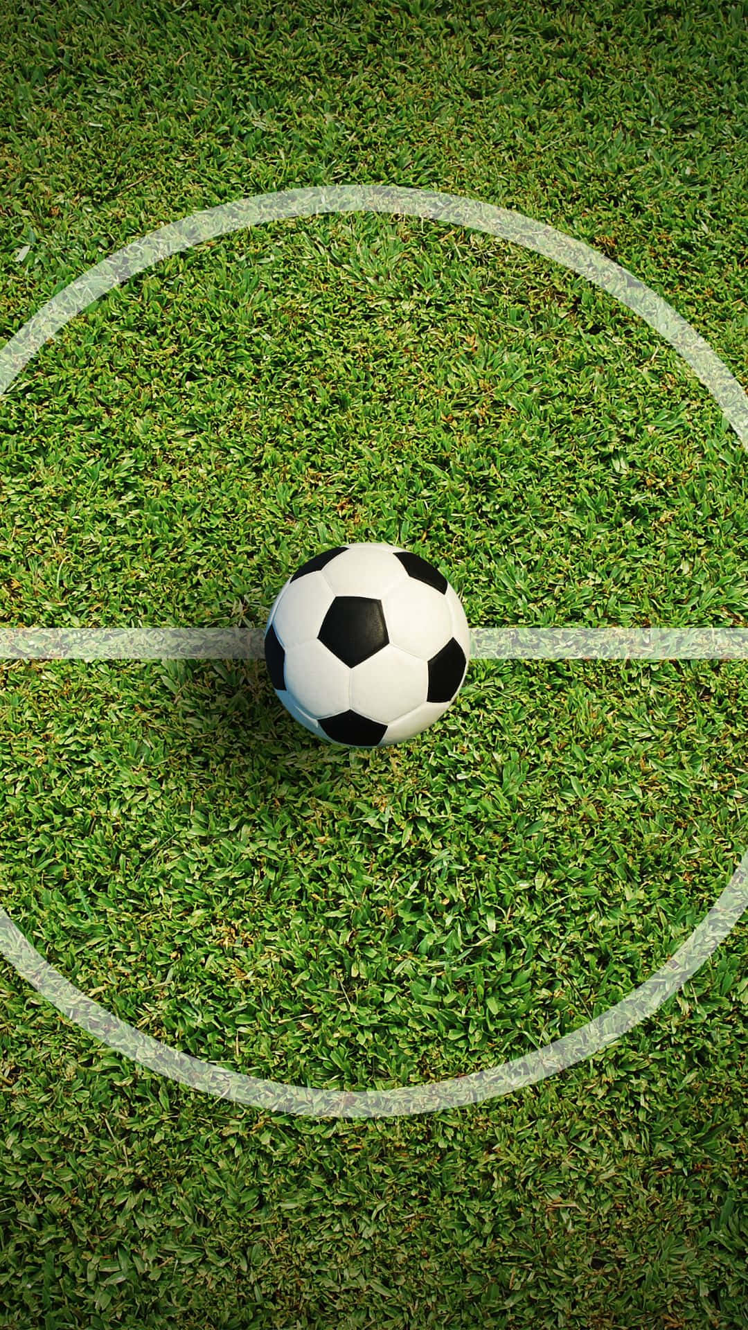 black and white soccer ball, vibrant green grass field, crisp white lines, Full HD Phone Wallpaper