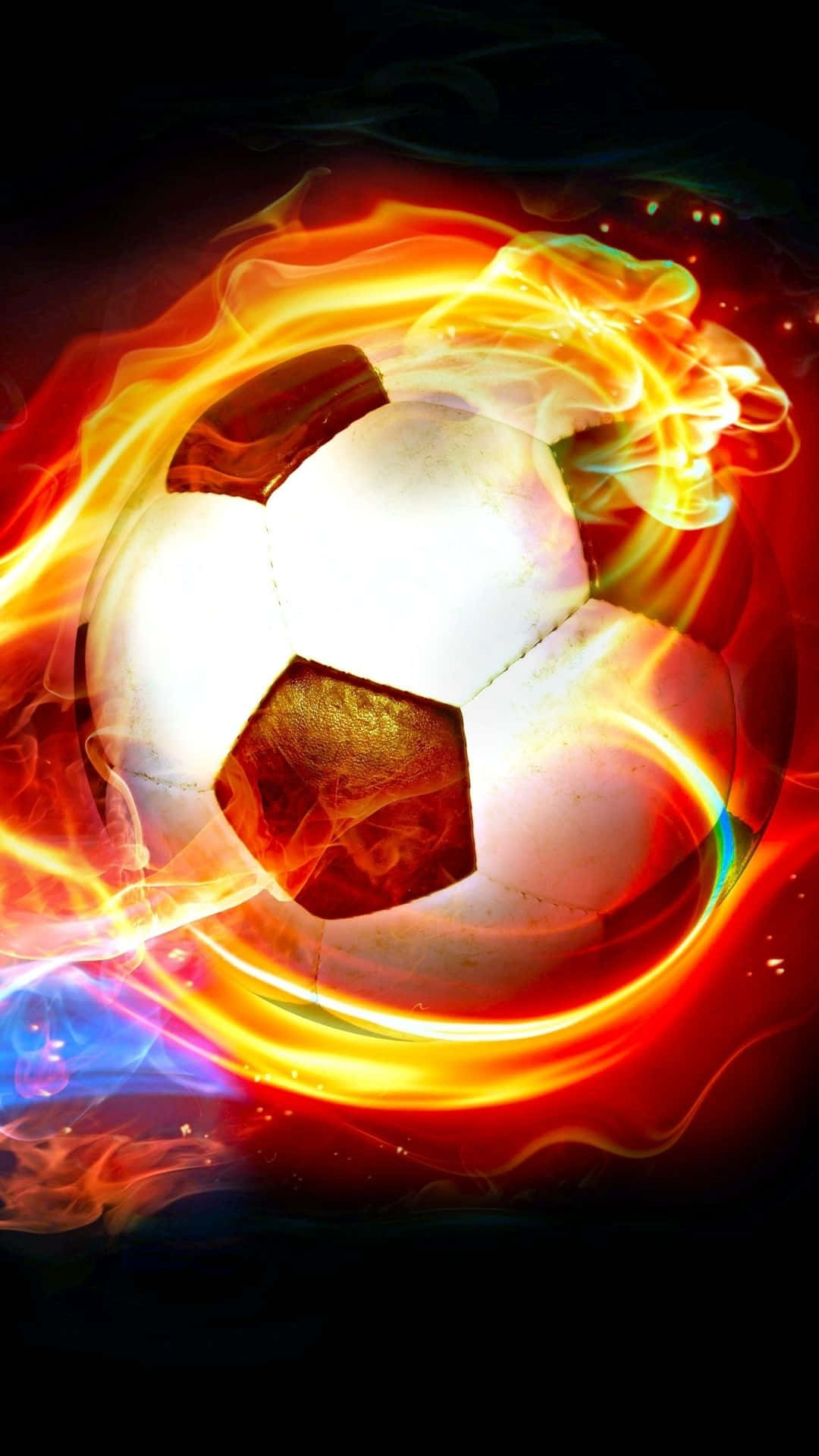 Soccer iPhone, soccer ball, vibrant swirling flames, Full HD Phone Wallpaper