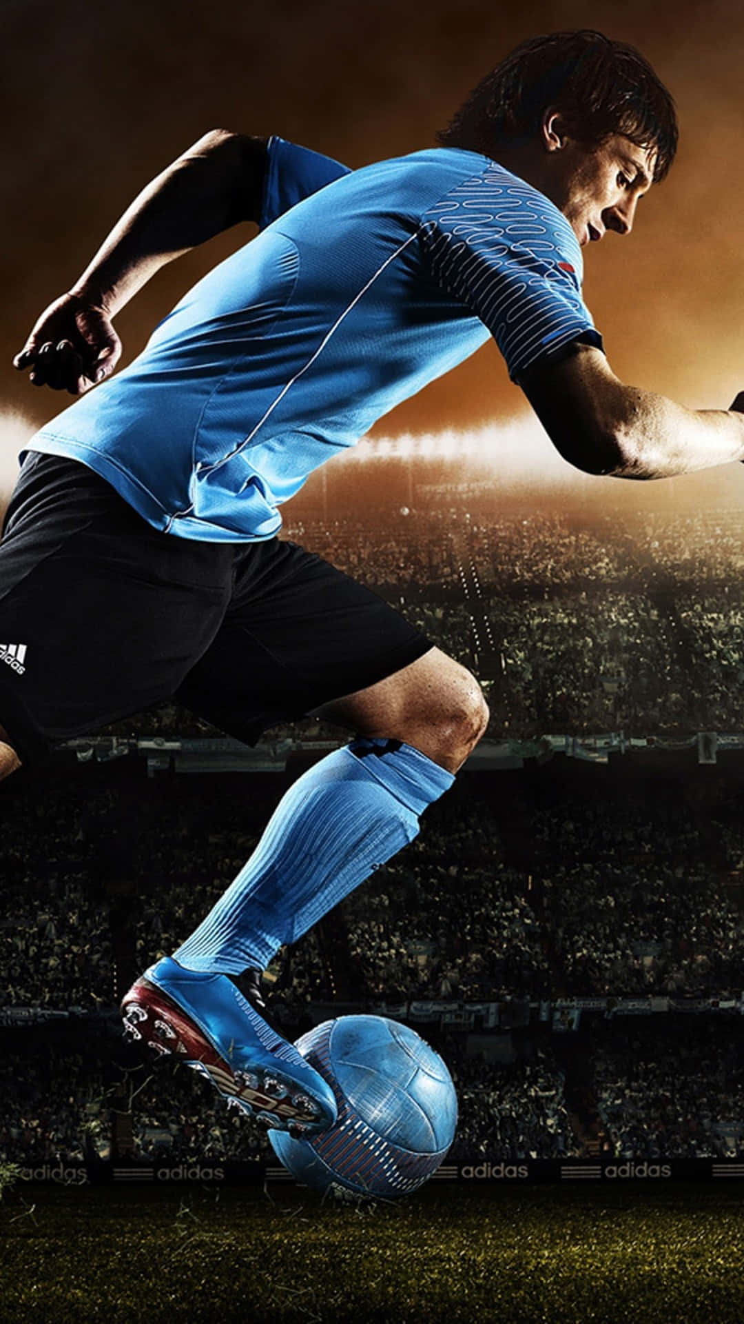 soccer player, blue jersey, stadium lights, Full HD Phone Wallpaper