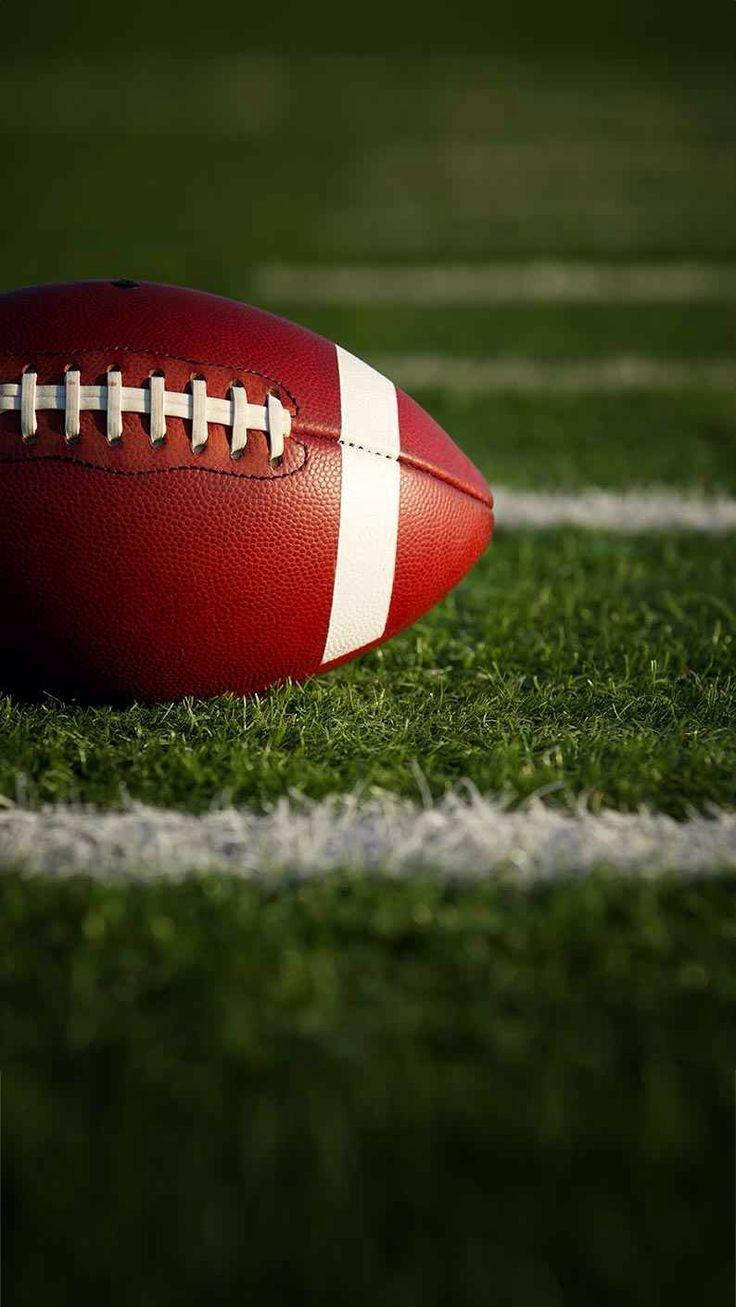 red leather football, vibrant green grass, white yard lines, HD Phone Wallpaper