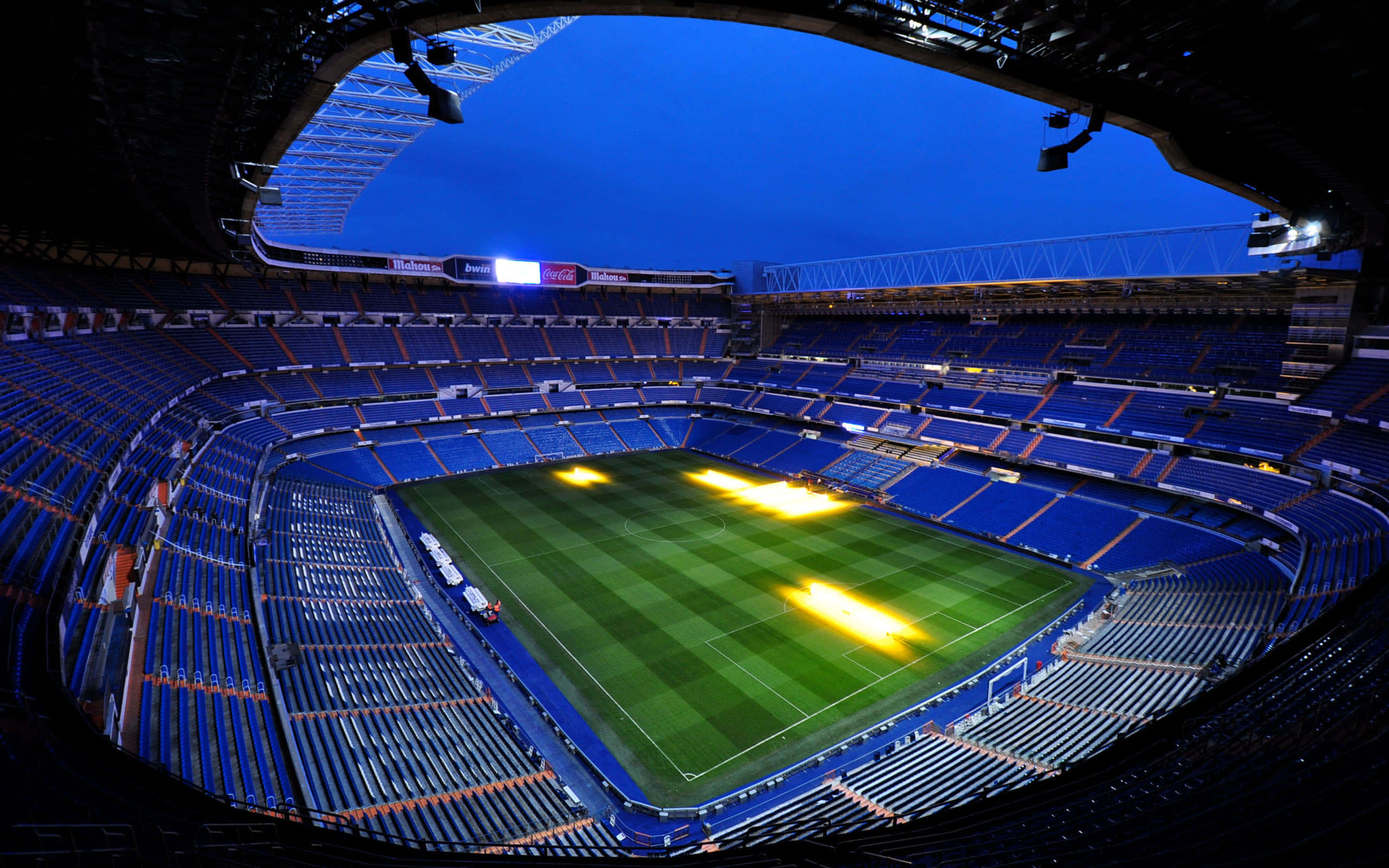 fisheye view, empty football stadium, dusk, 2K Desktop Wallpaper