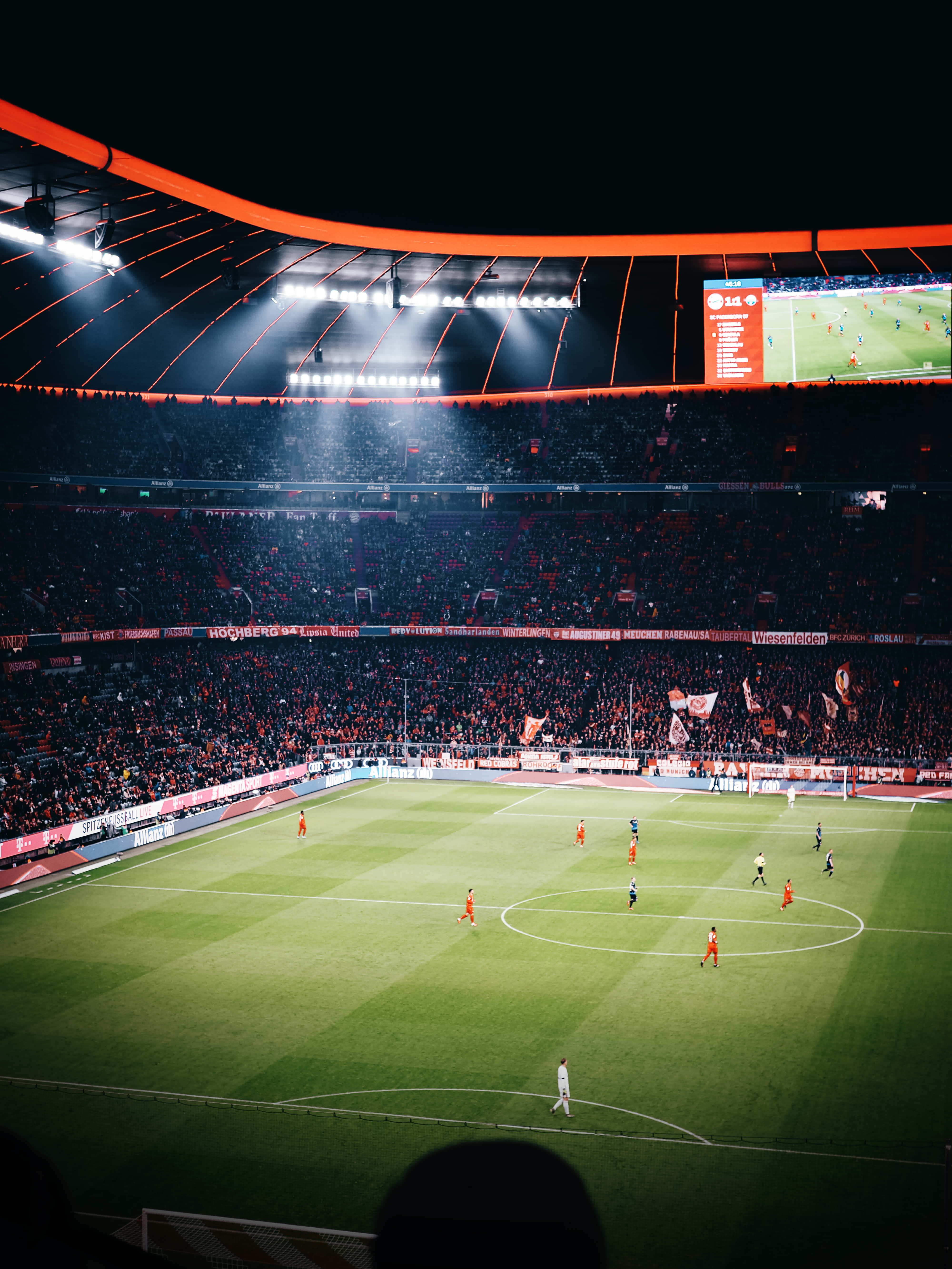 Soccer Stadium, night, stadium lights, 5K Phone Wallpaper