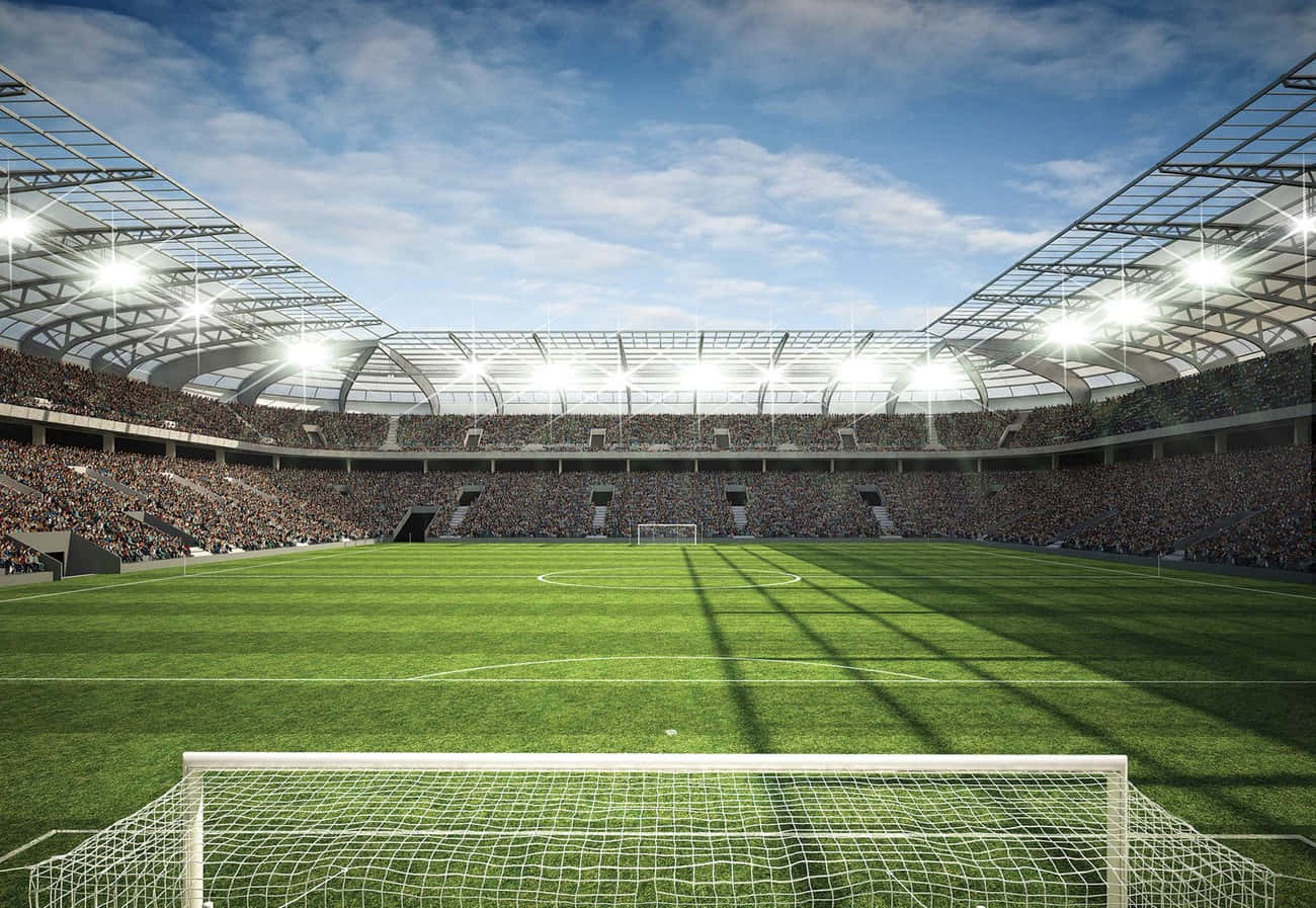 Soccer Stadium, cheering fans, bright lights, HD Desktop Wallpaper