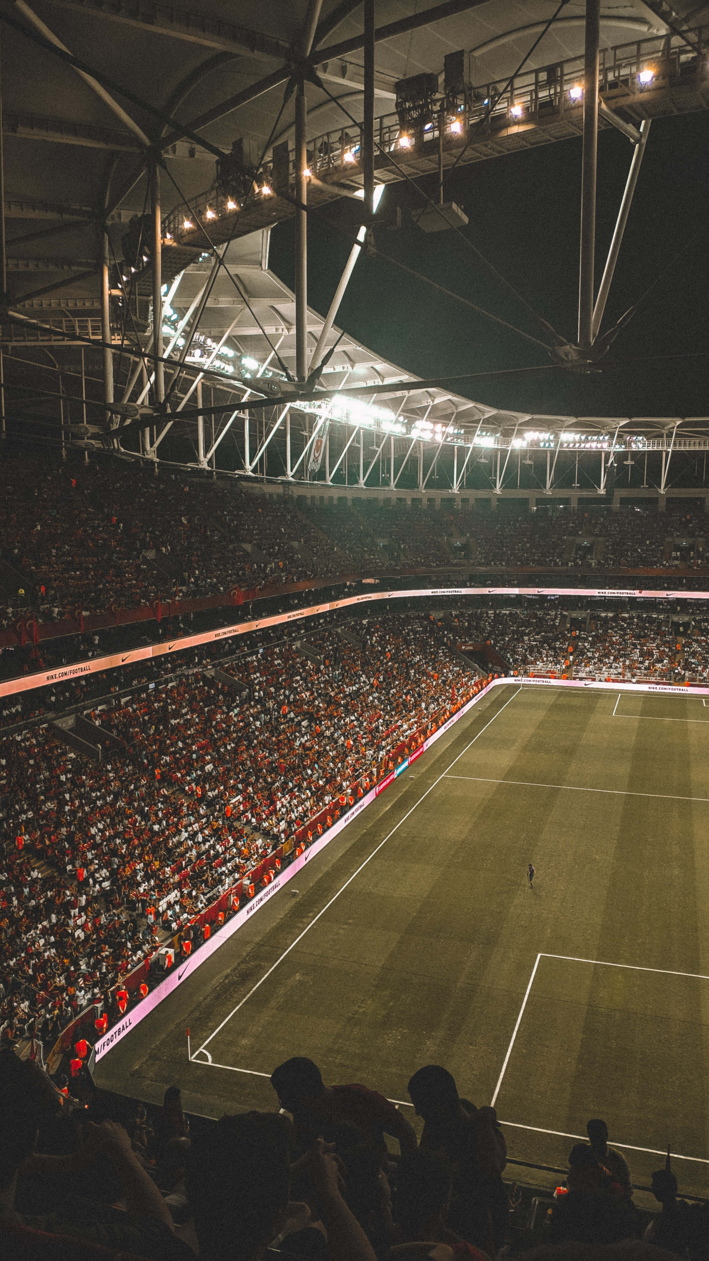 Soccer Stadium, night, bright lights, 4K Phone Wallpaper
