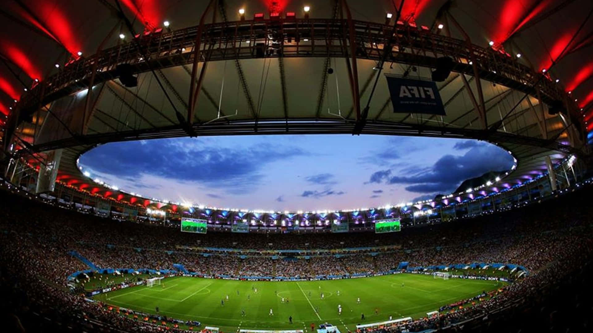 soccer stadium, fisheye view, packed soccer stadium, Full HD Desktop Wallpaper