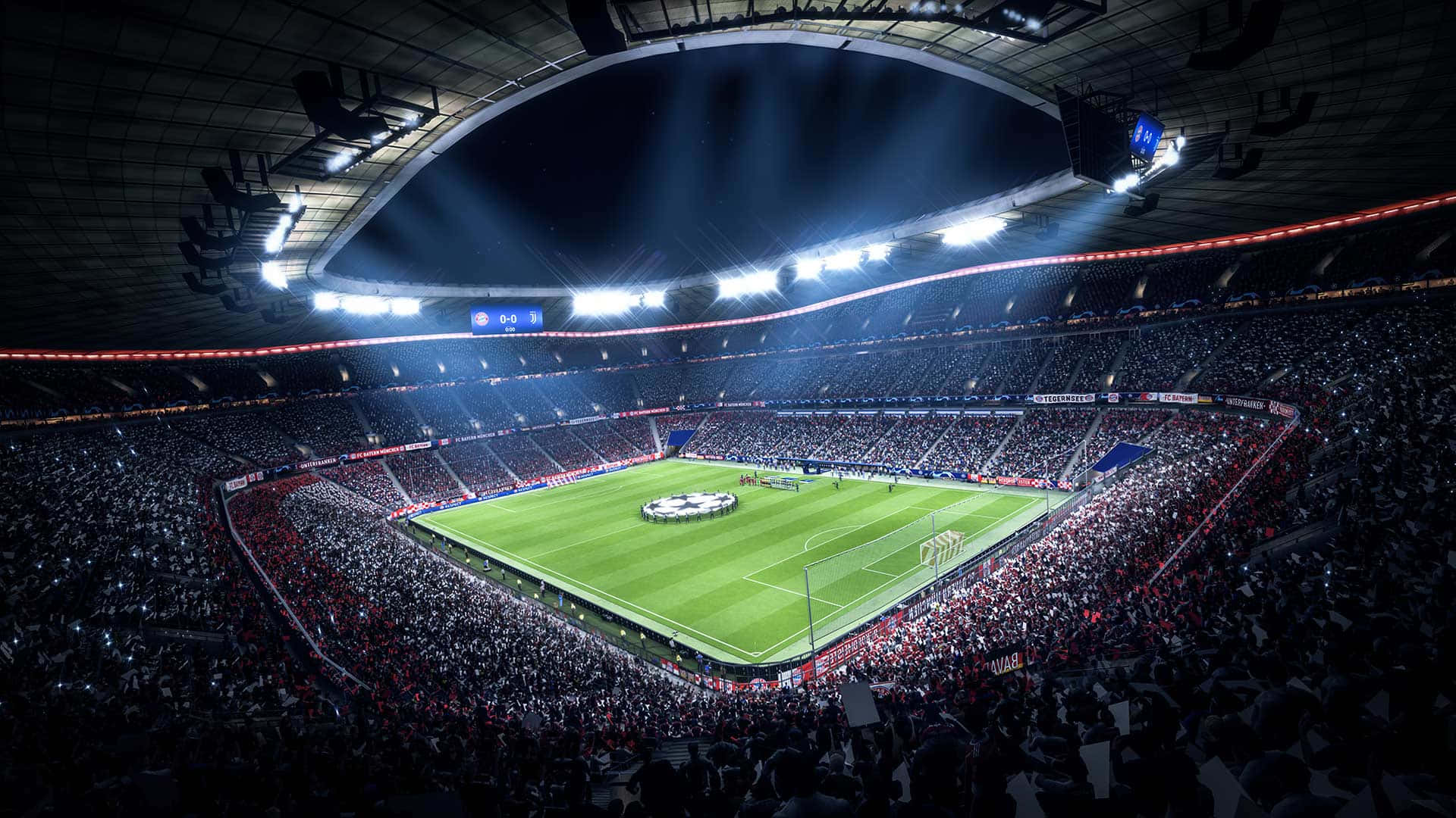 Soccer Stadium, night, bright overhead lights, Full HD Desktop Wallpaper