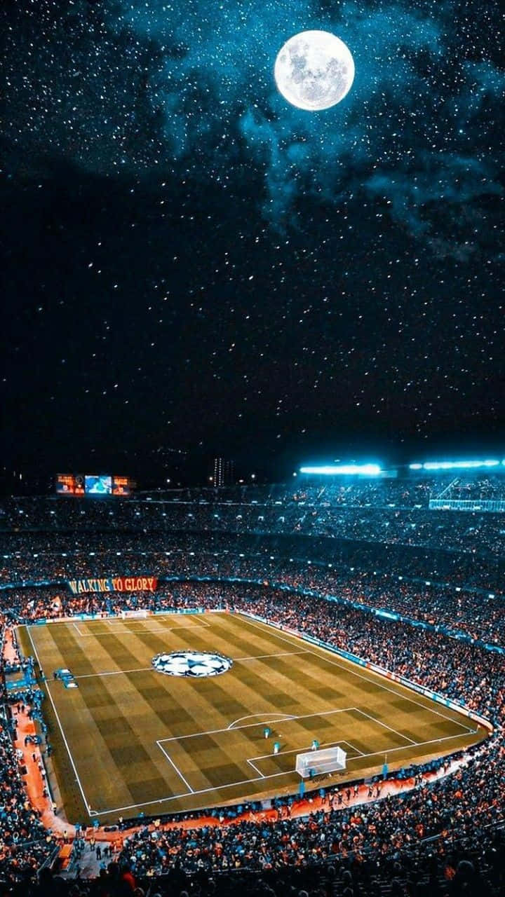 soccer stadium, starry night sky, full moon, HD Phone Wallpaper