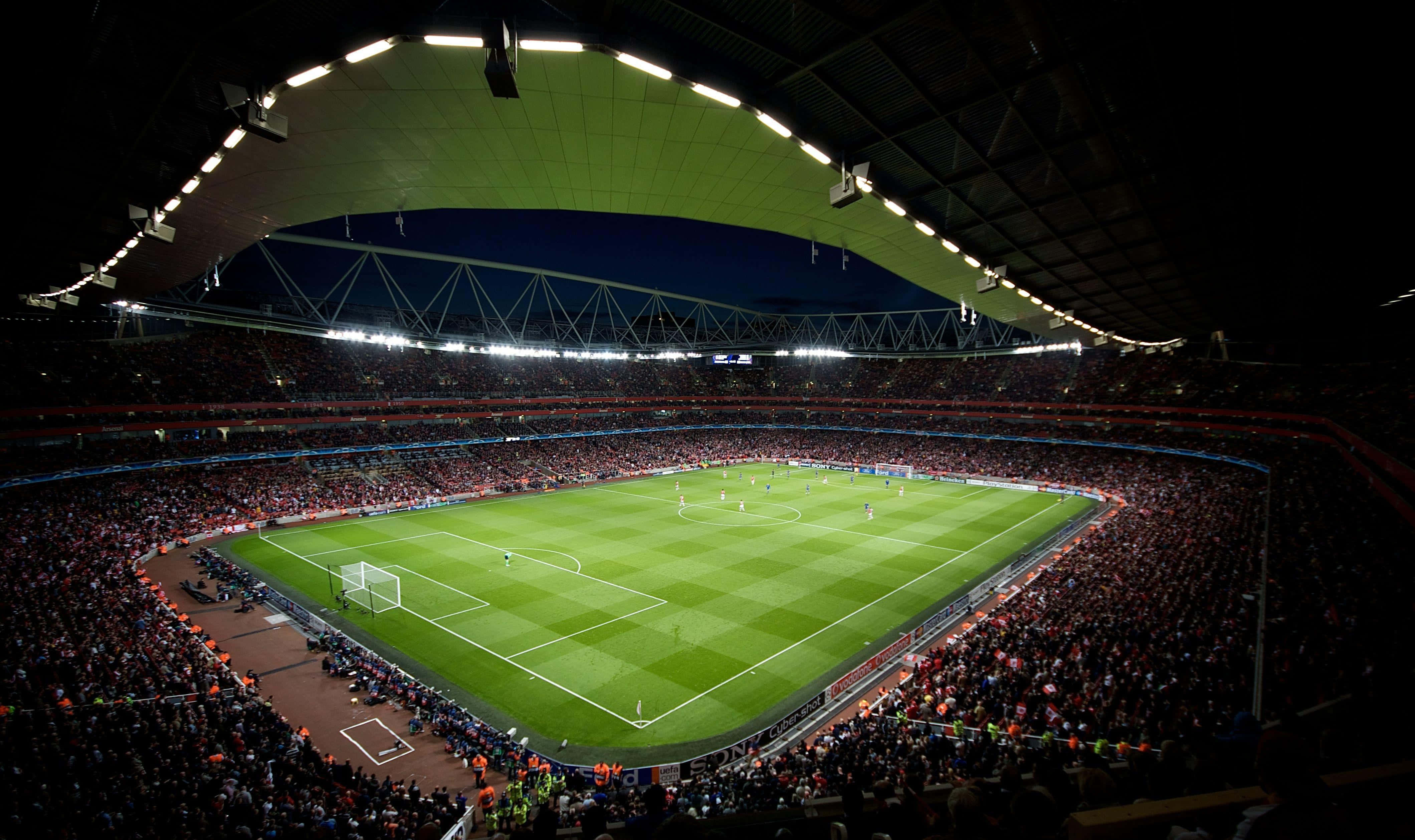 soccer stadium, night, floodlights, 4K Desktop Wallpaper