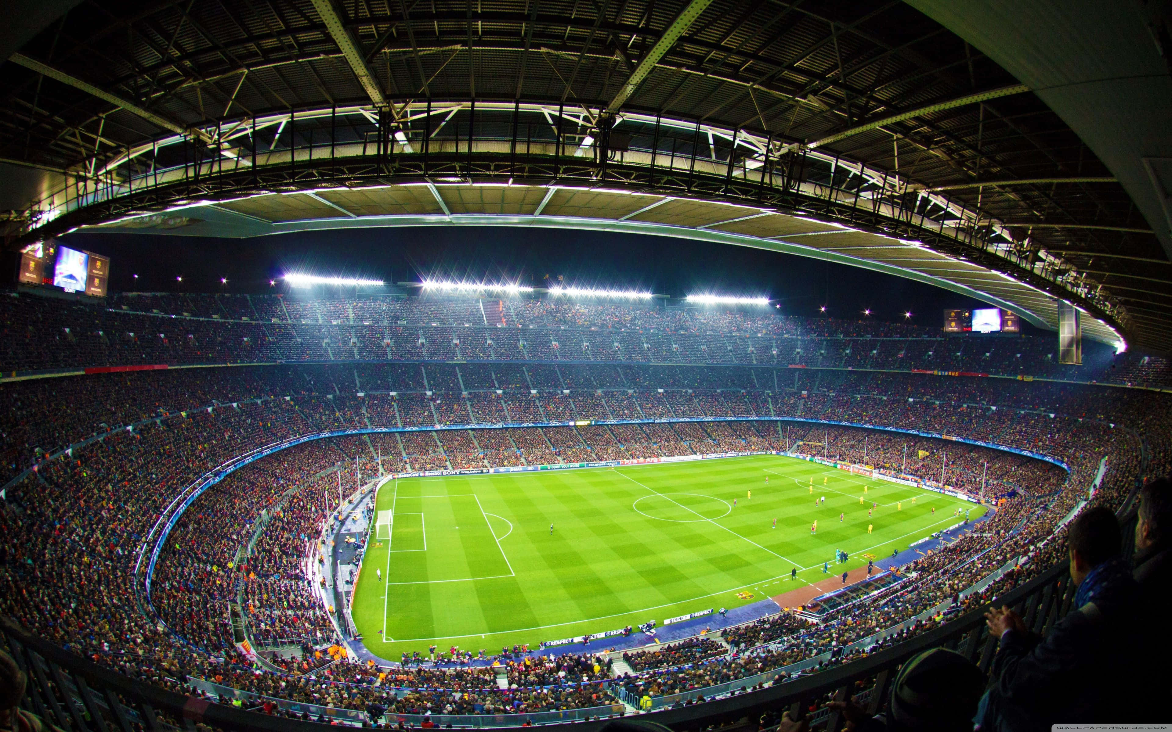 Soccer Stadium, night, bright lights, 4K Desktop Wallpaper