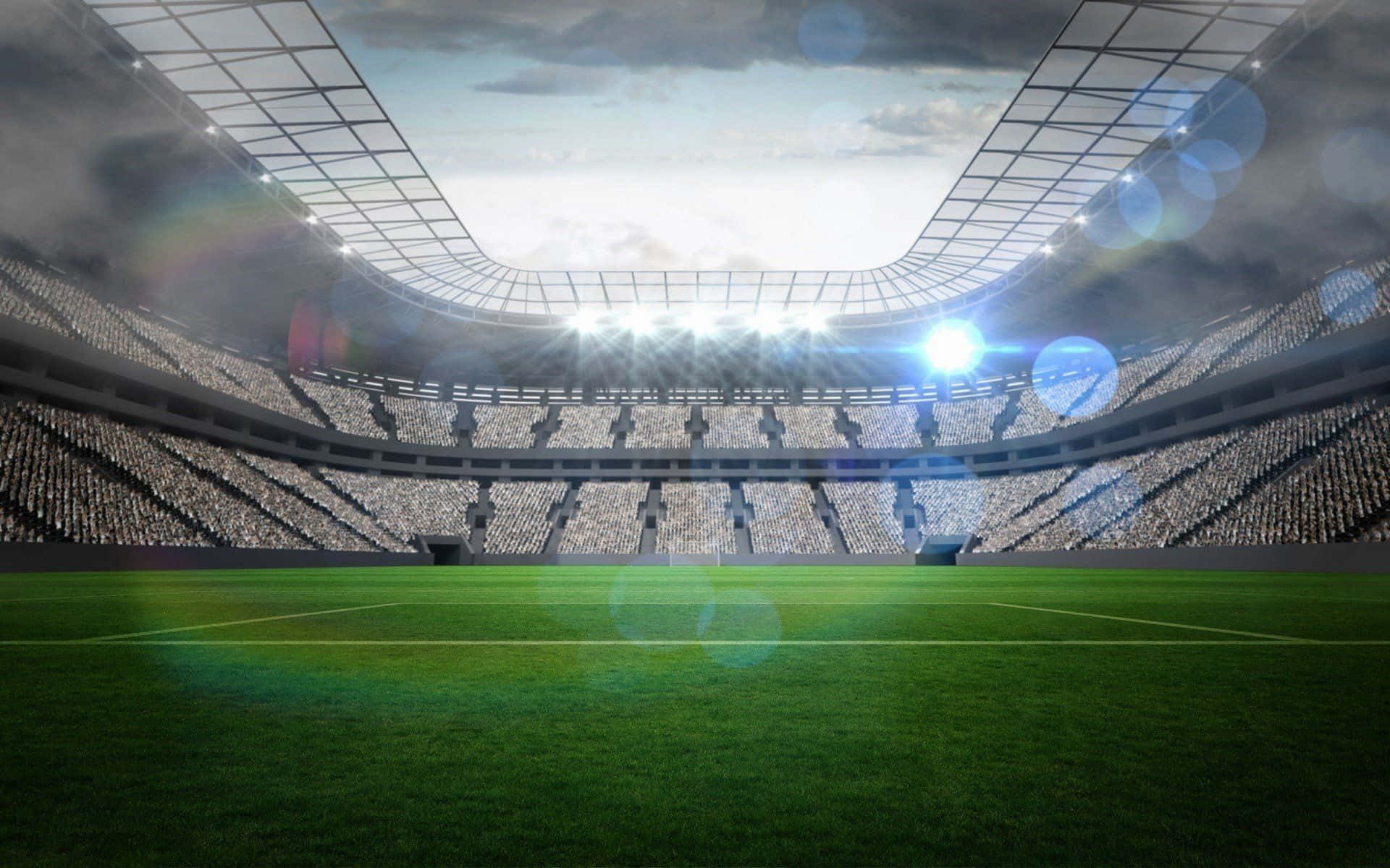Soccer Stadium, floodlights, lush green field, Full HD Desktop Wallpaper