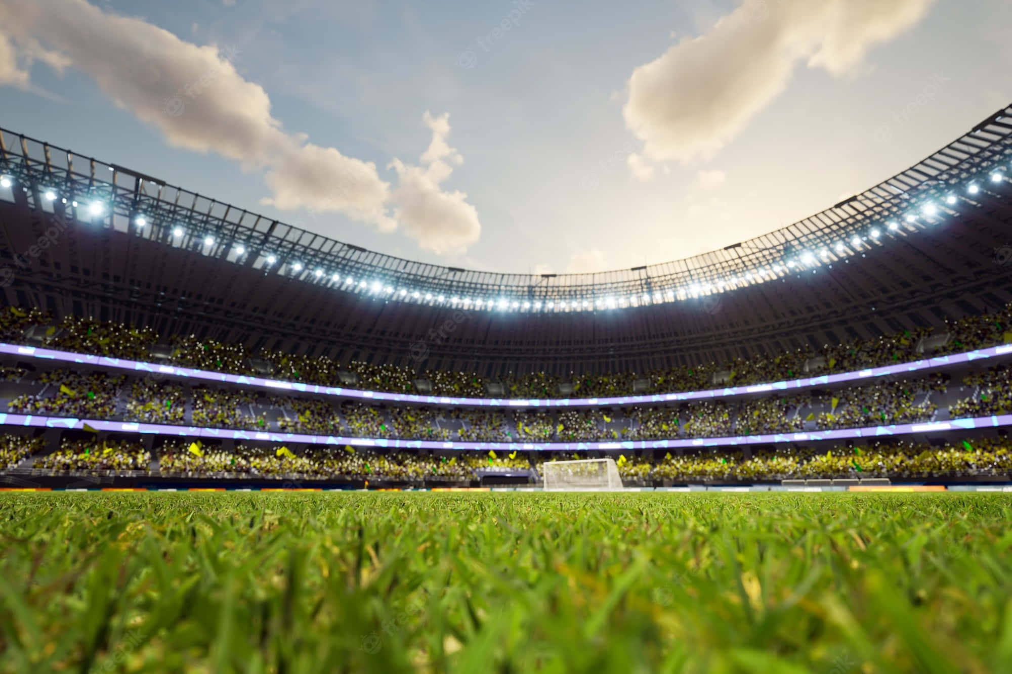 soccer stadium, vibrant green soccer field, massive stadium, Full HD Desktop Wallpaper