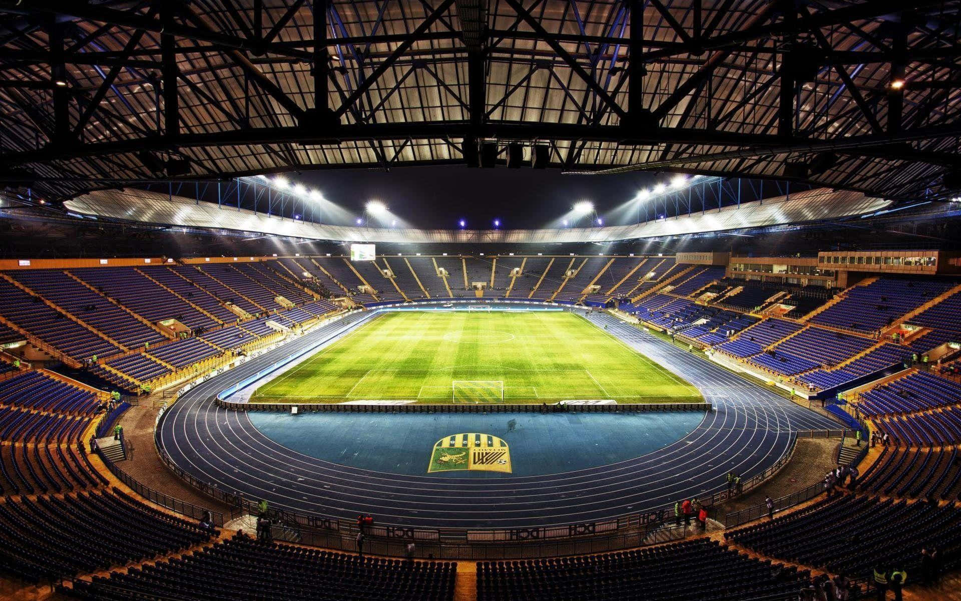 soccer stadium, night, glowing green field, Full HD Desktop Wallpaper