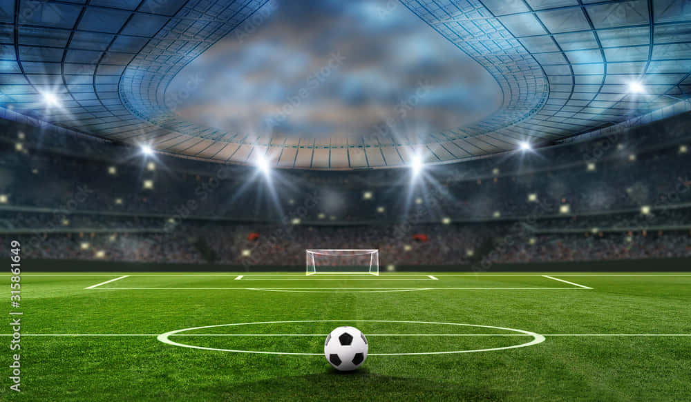 soccer stadium, center circle, floodlights, SD Desktop Wallpaper
