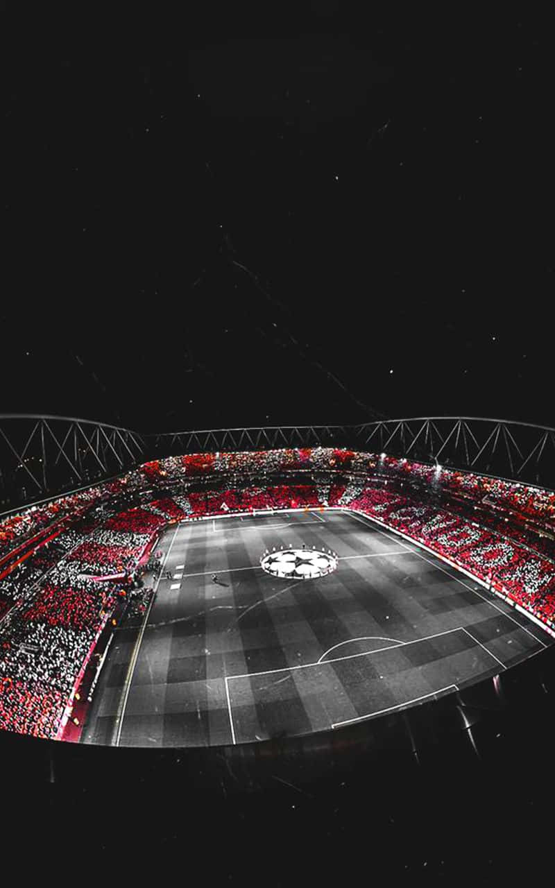 soccer stadium, night, red and white patterns, HD Phone Wallpaper