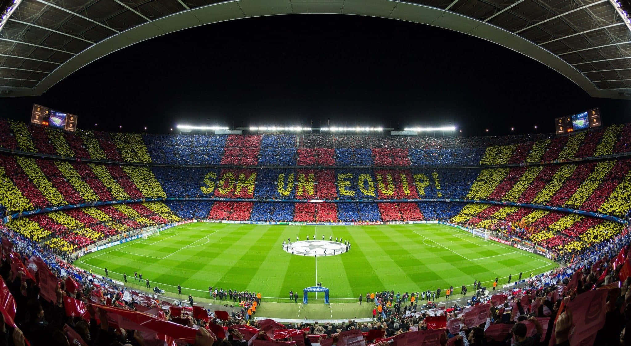 SOM UN EQUIPI!, red yellow and blue, panoramic night view, Full HD Desktop Wallpaper
