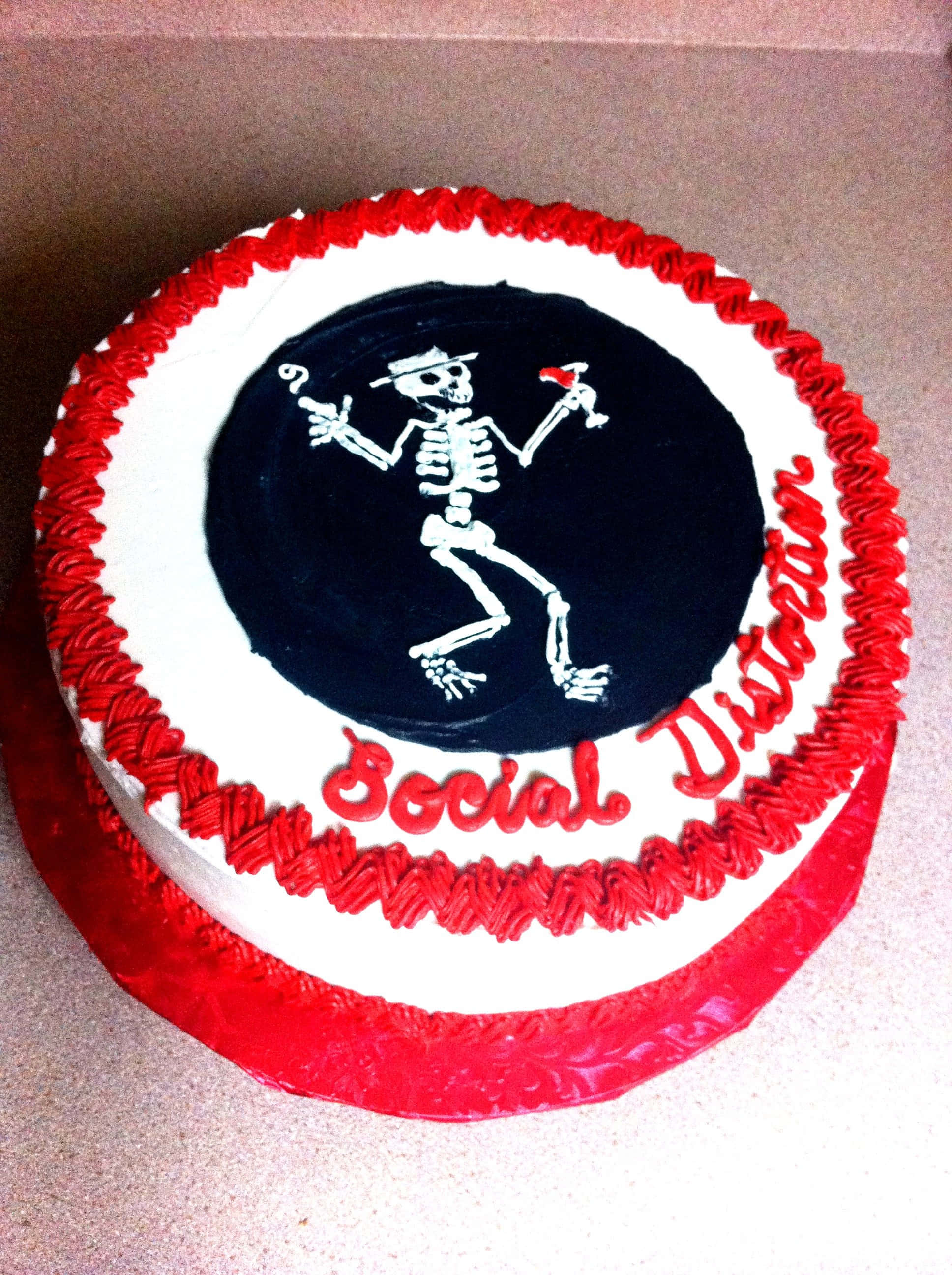 Social Distortion, white and red frosting, dancing skeleton, 2K Phone Wallpaper
