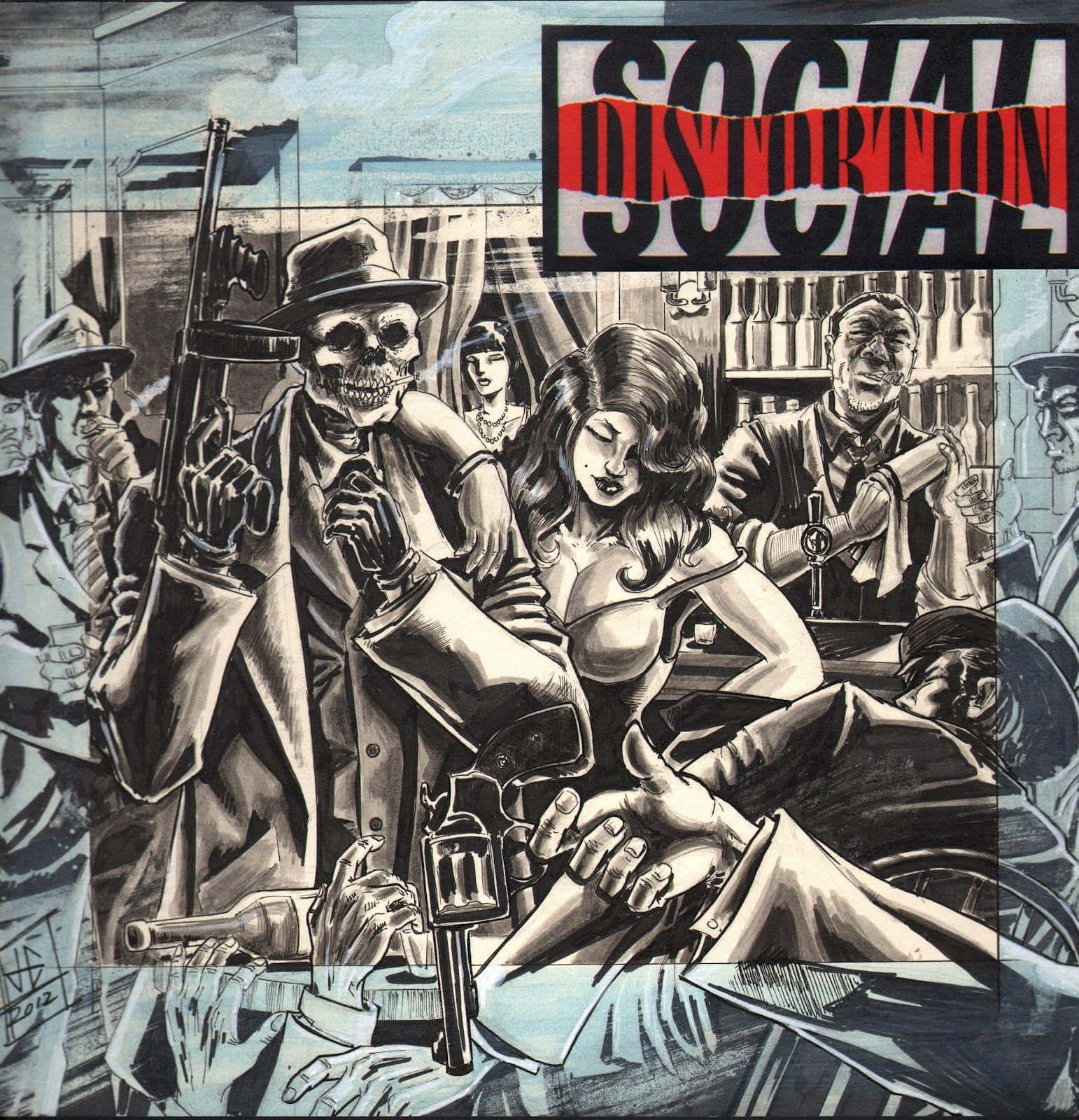 Social Distortion, skeletal gangster, woman leans against him, HD Phone Wallpaper