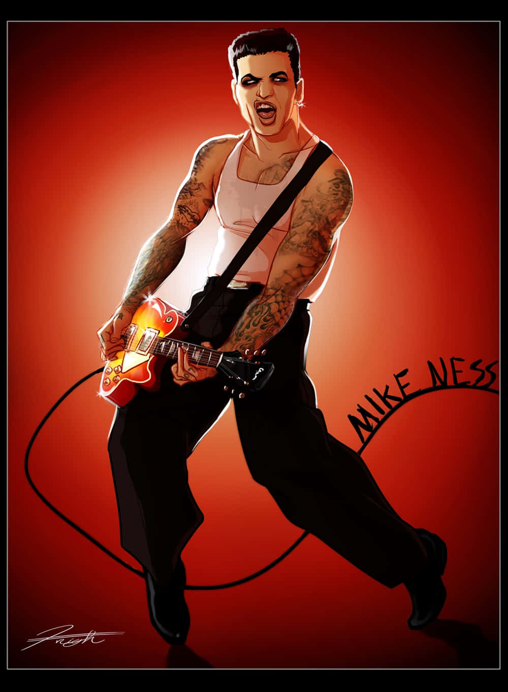 Social Distortion, red electric guitar, white tank top, HD Phone Wallpaper