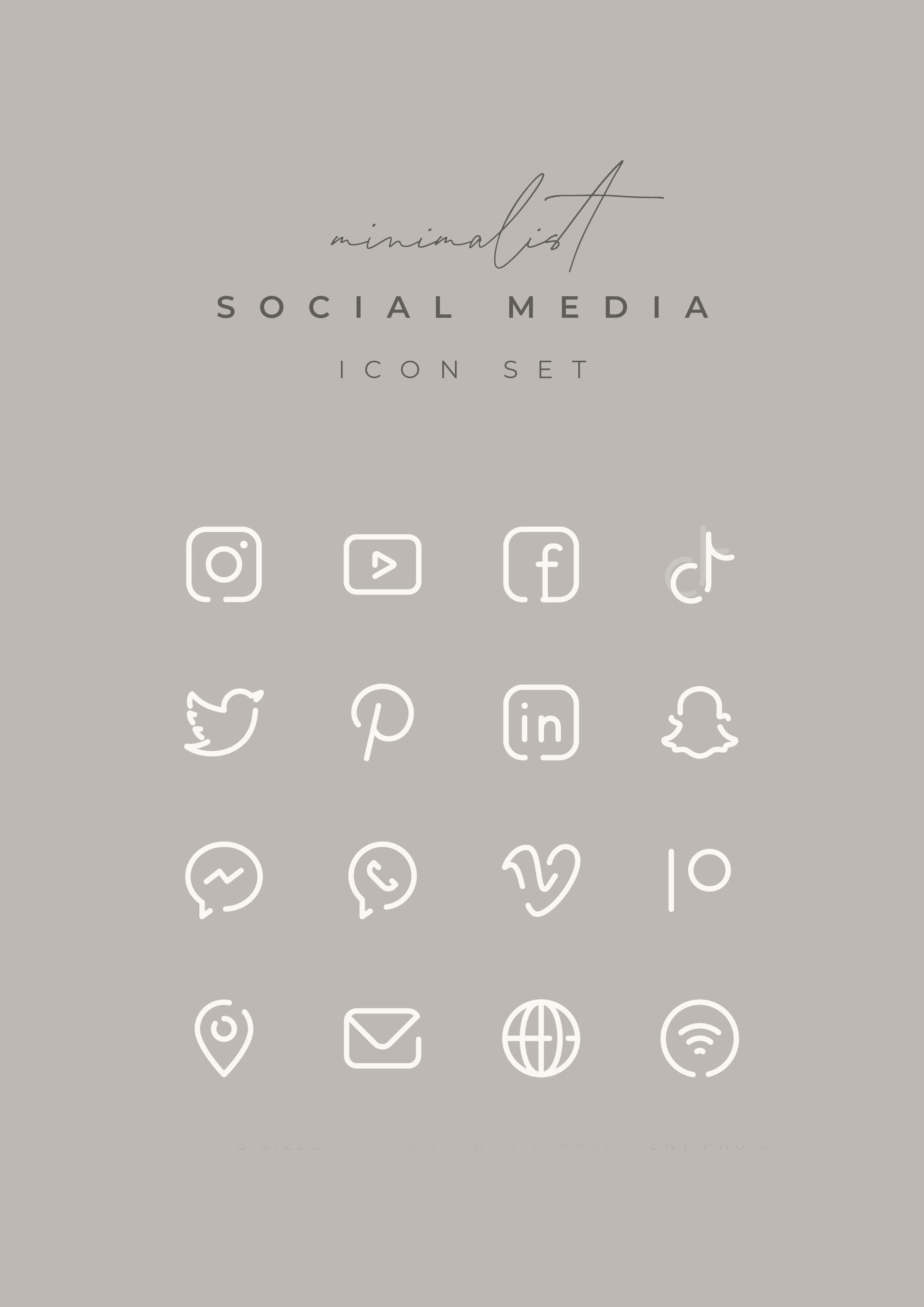 white line social media icons, muted gray background, 2K Phone Wallpaper