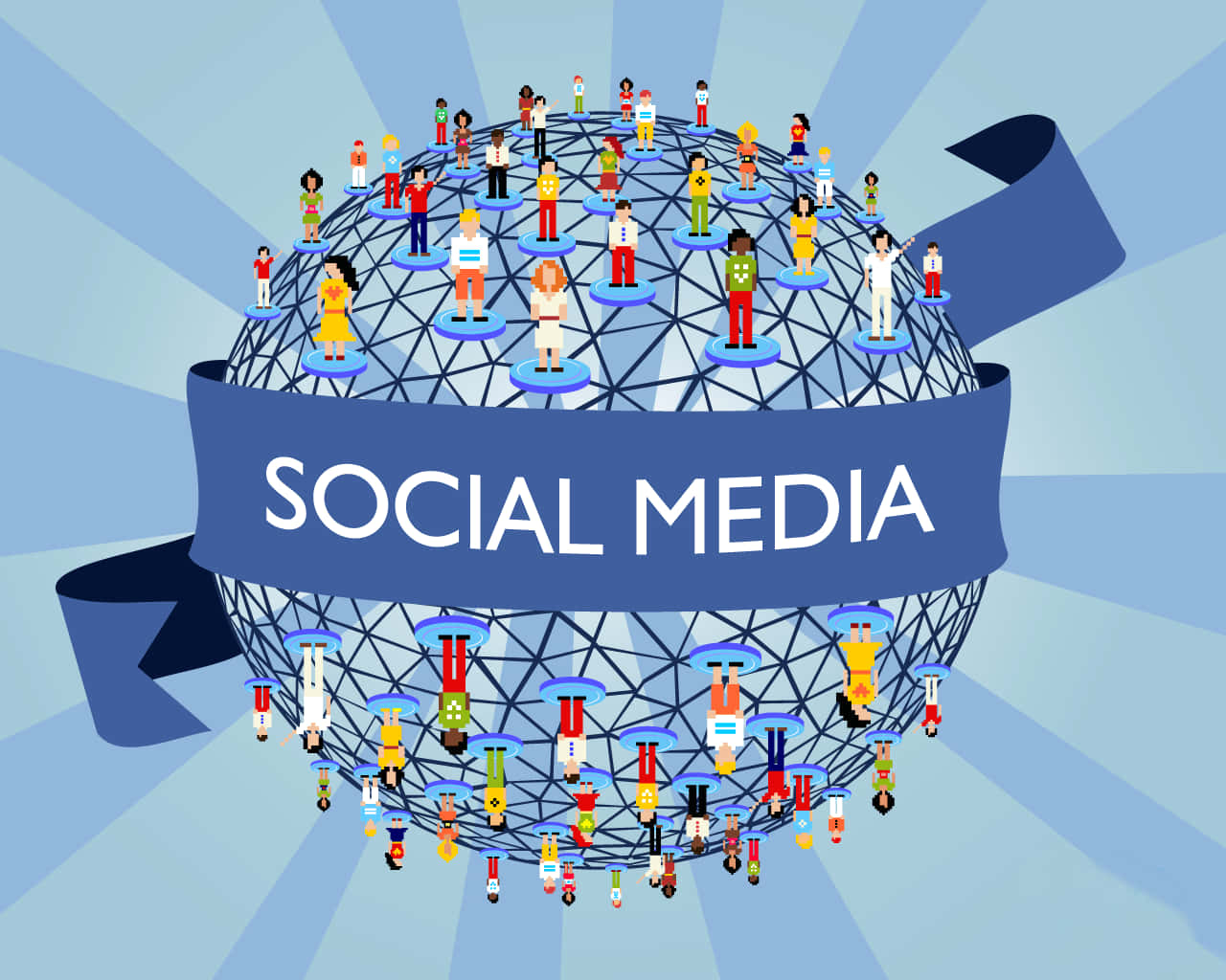 globe, tiny people icons, blue ribbon, HD Desktop Wallpaper