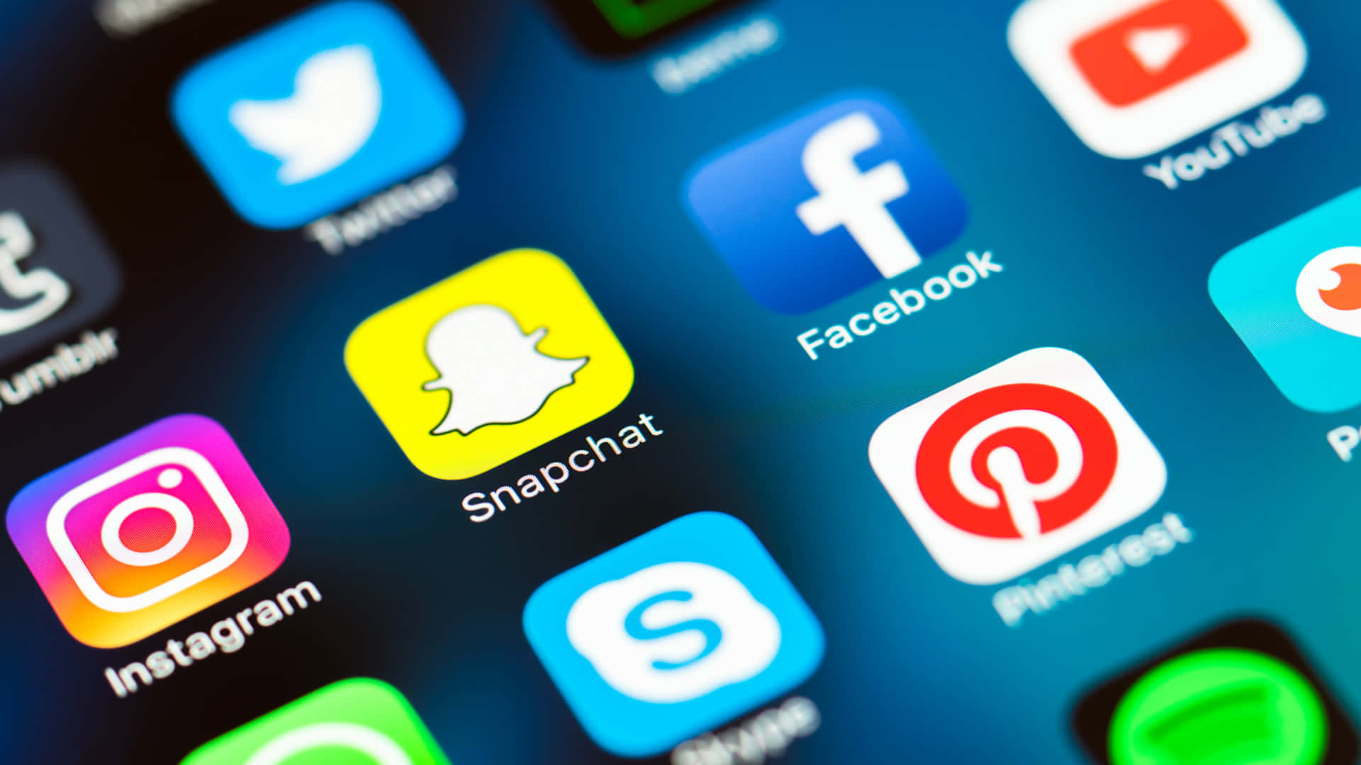 social media app icons, smartphone screen, shallow depth of field, Full HD Desktop Wallpaper